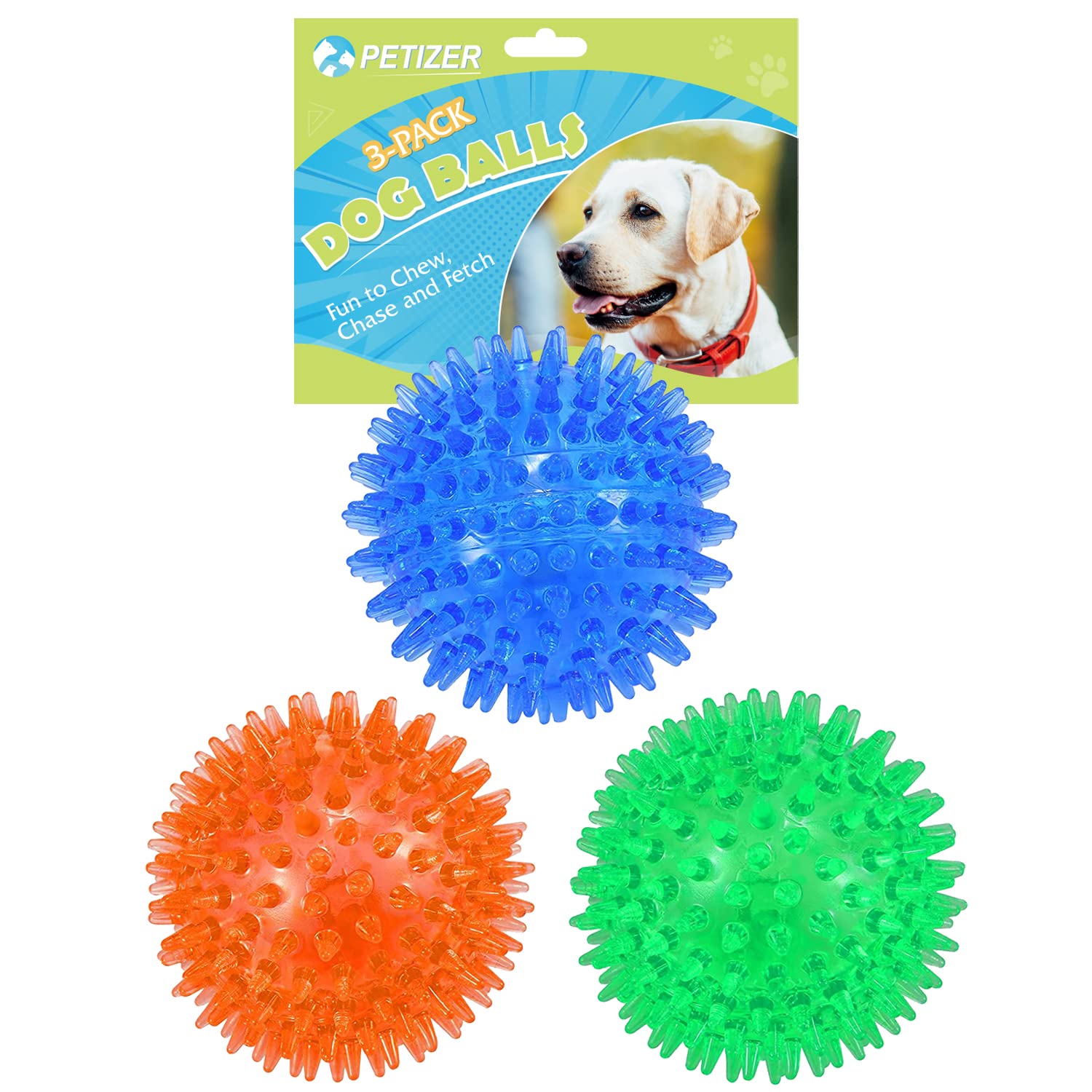 petizer 3-Pack 2.5 Inch Squeaky Dog Toy Balls, Floating Dog Pool Balls, Dog Spiky Balls, Interactive Fetch Toys for Puppy, Dog C