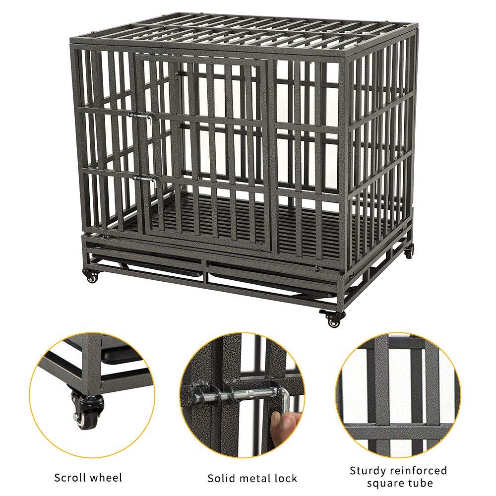 Luckup Empire Heavy Duty Dog Cage Metal Kennel And Crate For Medium And Large Dogs, Pet Playpen With Four Wheels, Easy To Instal