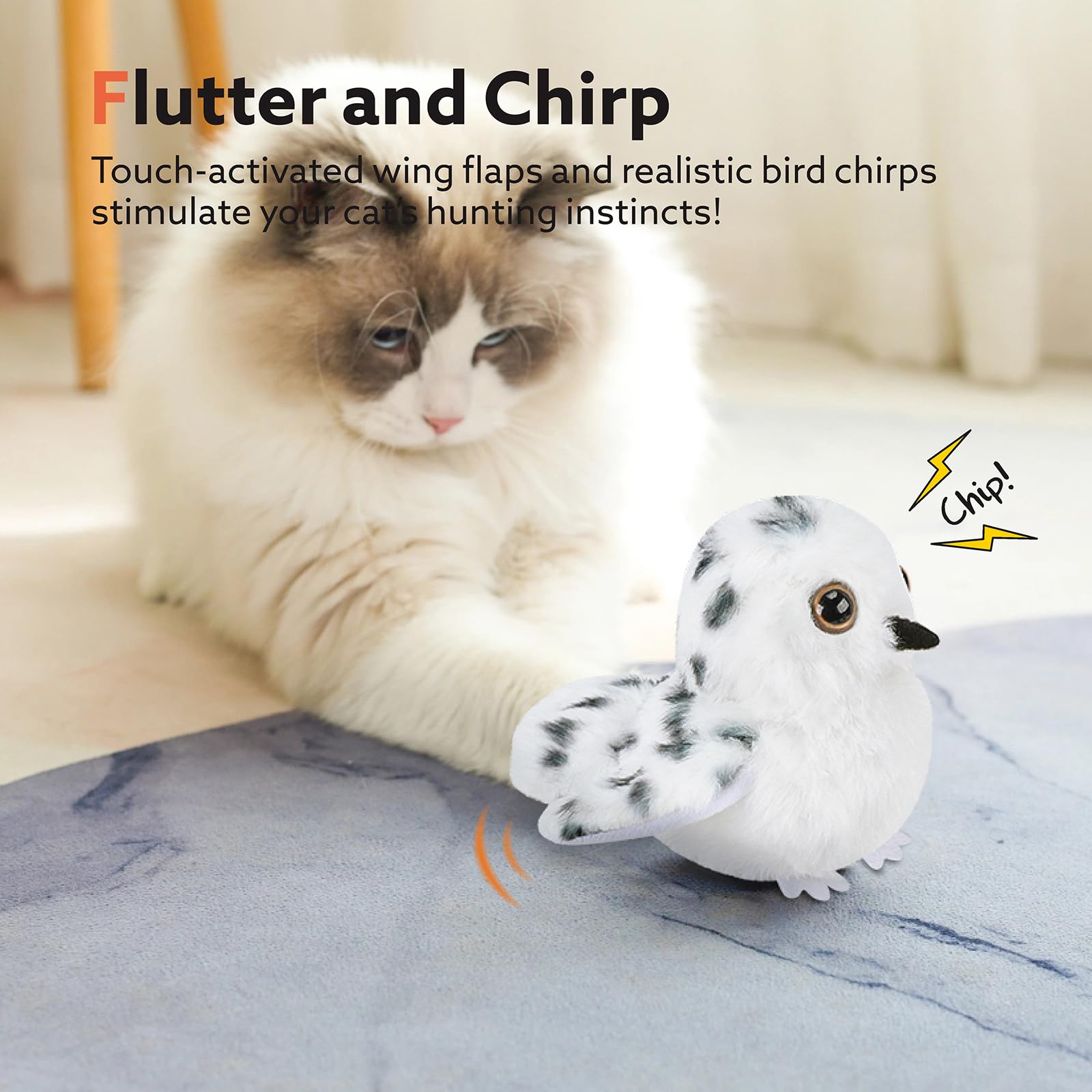 Aiperro Flapping Owl Cat Toys, Interactive Cat Exercise Toy With Lifelike Bird Chirp, Usb Rechargeable Automatic Cat Kicker Catn