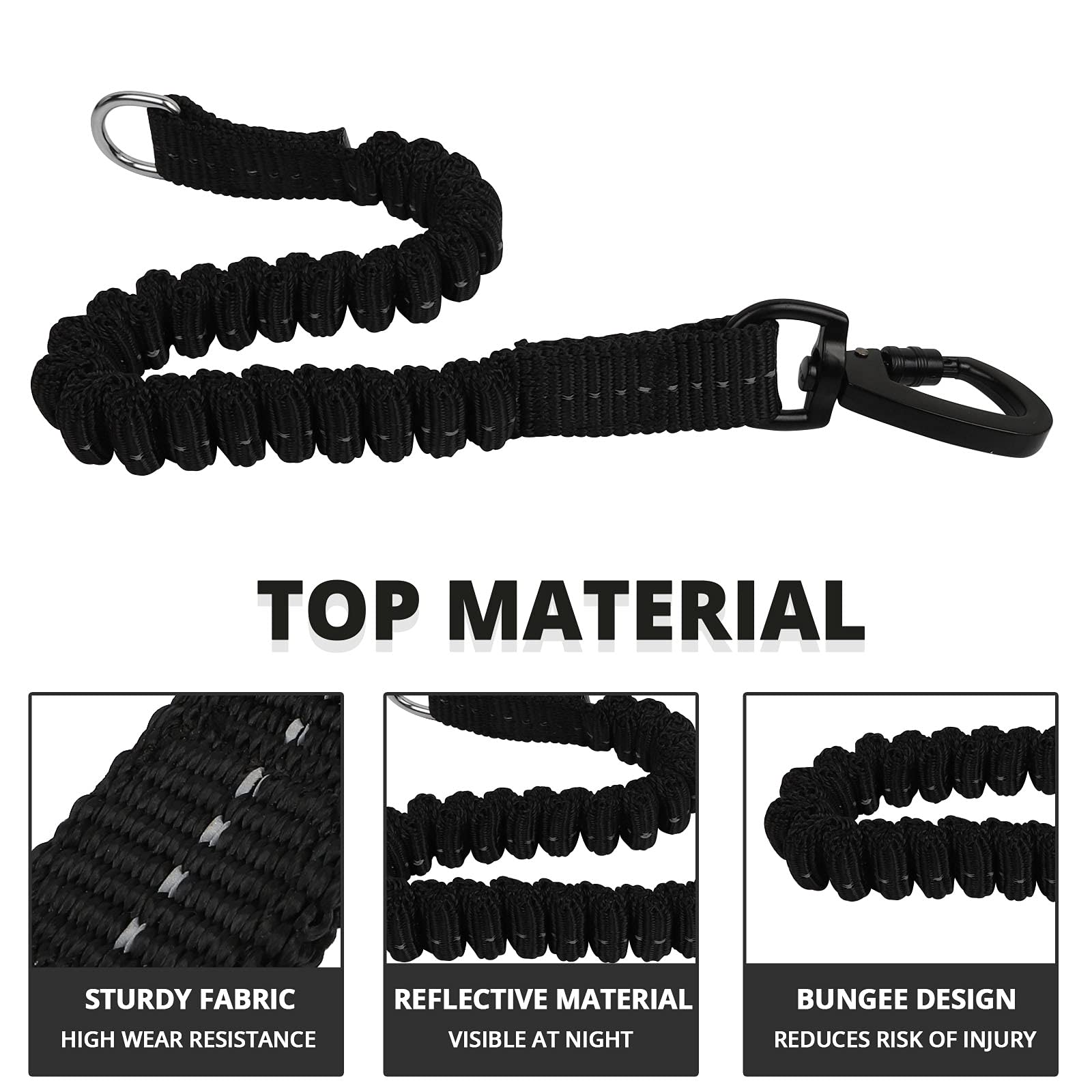 Jenico Long Dog Leash - 100 FT Heavy Duty Nylon with Bungee Hook, Reflective, Padded Handle, Black for All Dog Sizes