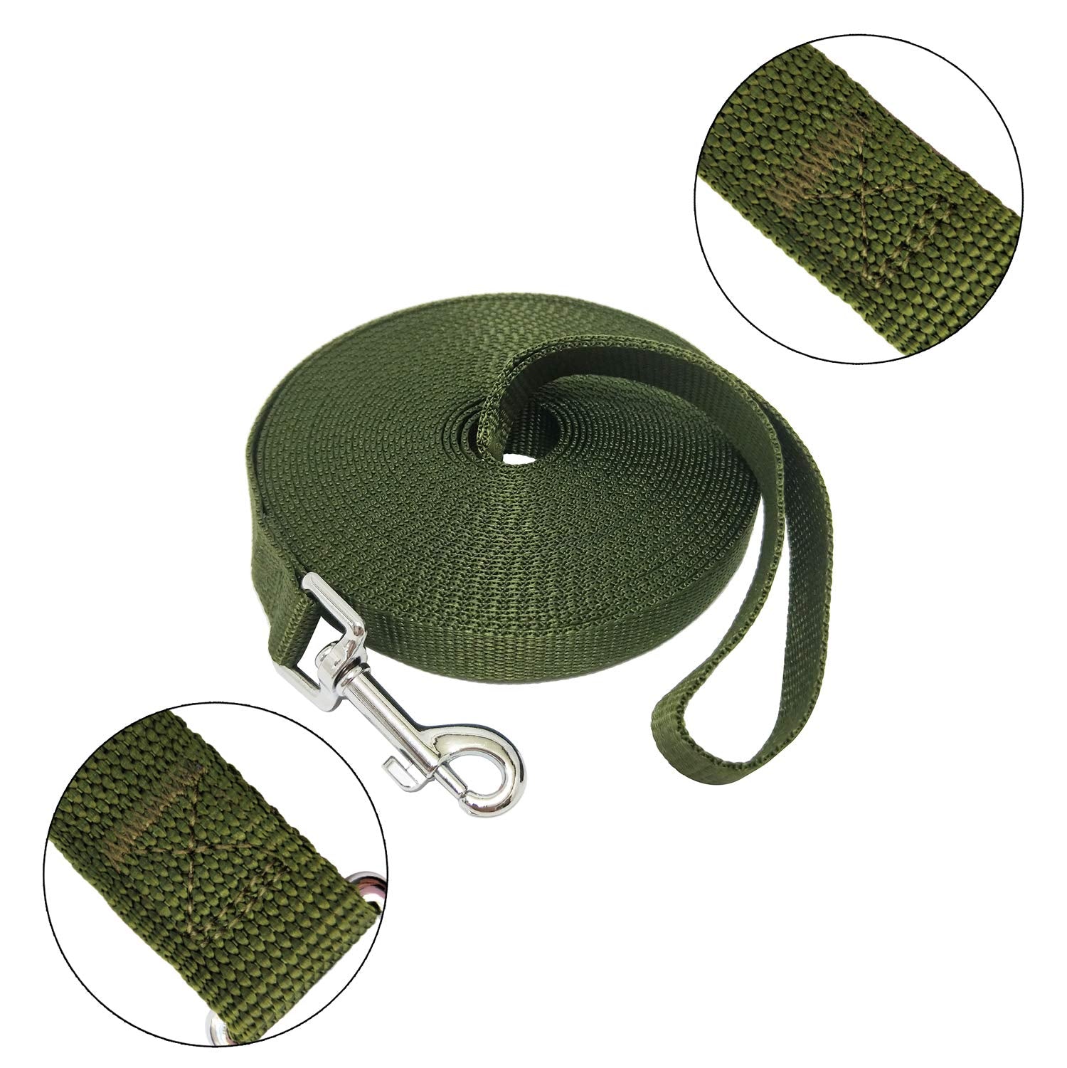 Nylon Training Dog Leash For Small Medium Large Dogs, 15Ft 20Ft 30Ft 50Ft Long Leash Dog/Puppy Lead For Obedience Recall Training, Camping (1' X 50Ft, Green)