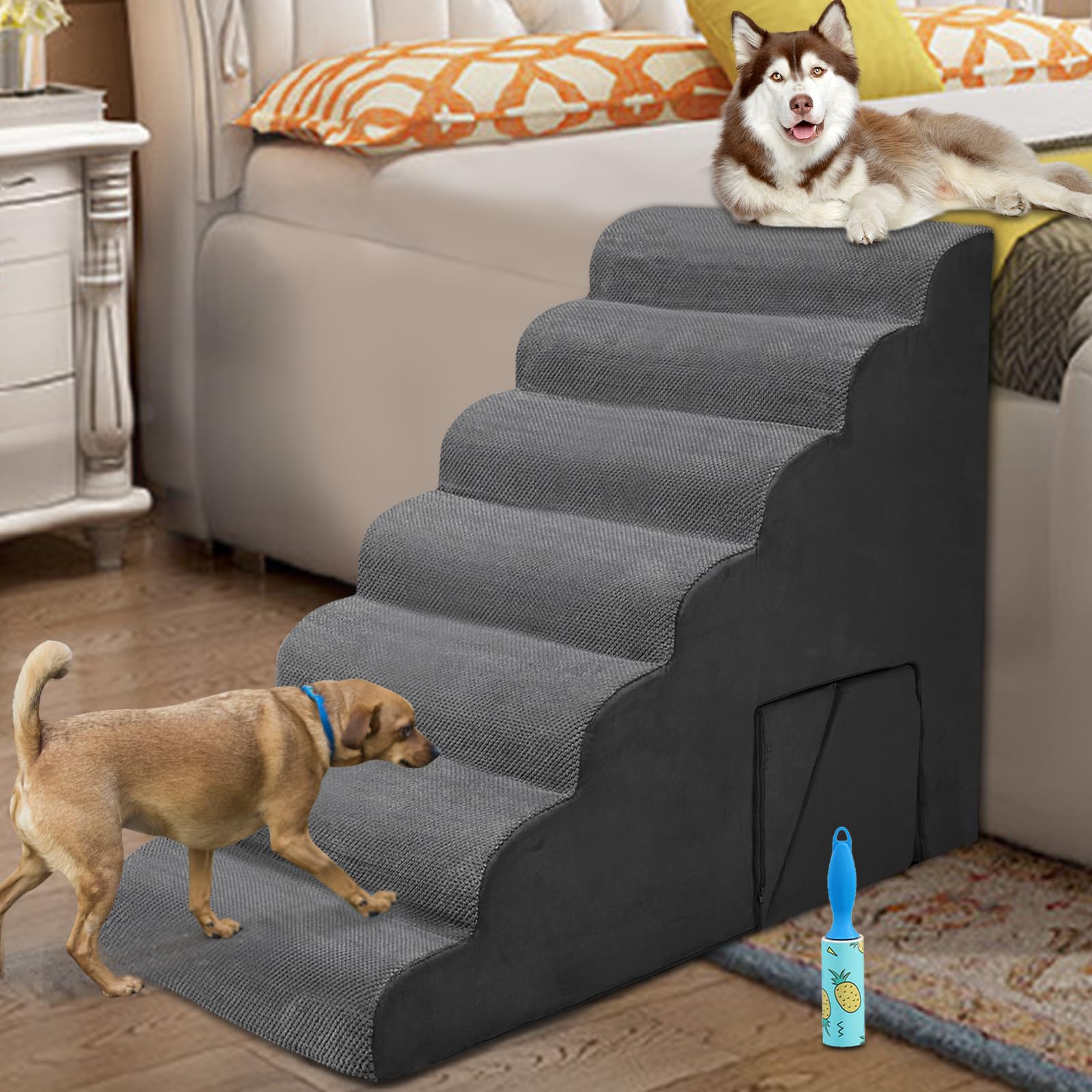 Dog Stairs & Steps Ramps For High Beds 30-36 Inches High Tall, Litail 30Inch 7 Steps Pet Stairs/Steps For High Beds Large Dogs, 