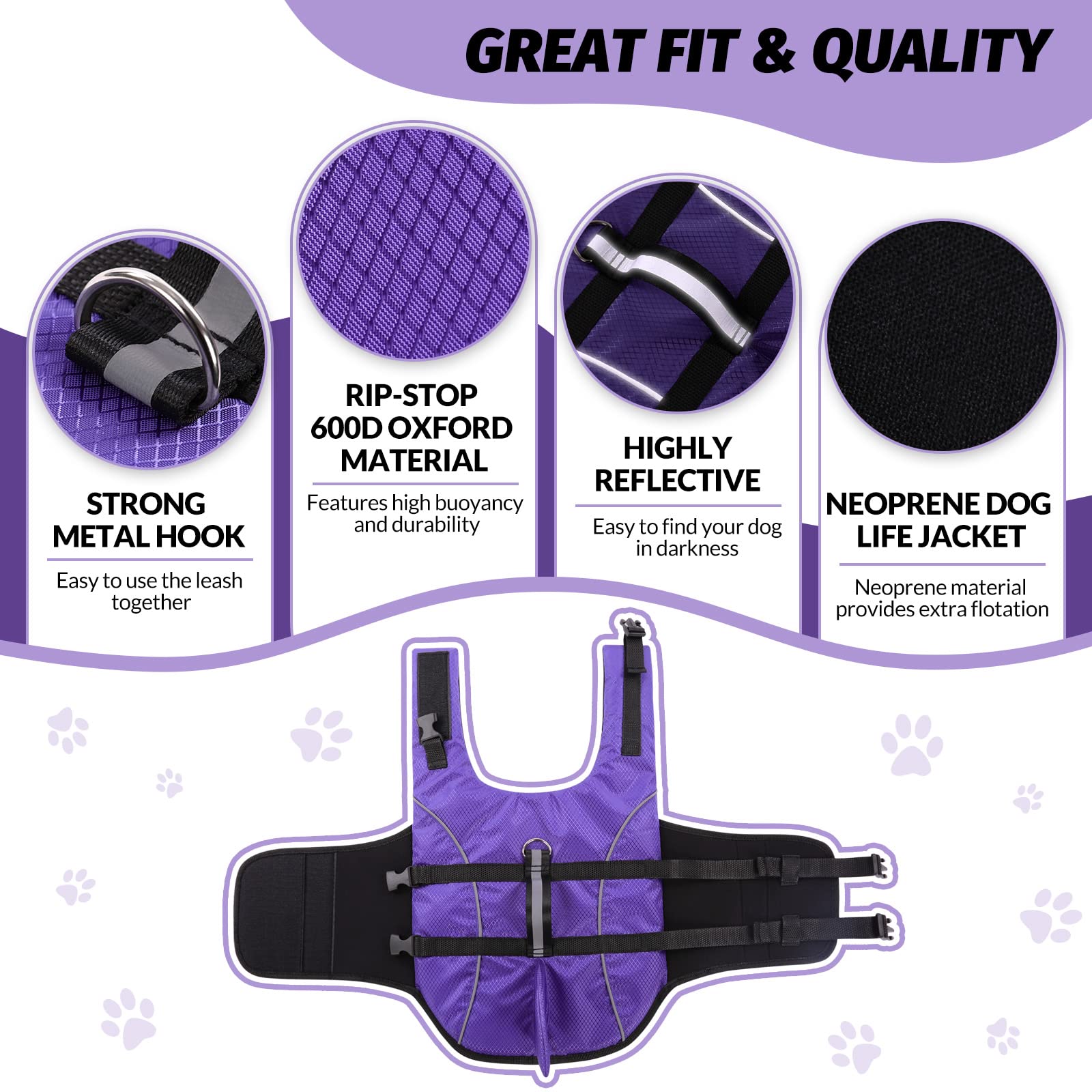 Queenmore Small Dog Shark Life Jacket for Swimming Boating Kayaking, High Buoyancy Puppy Dog Life Preserver with Strong Rescue H