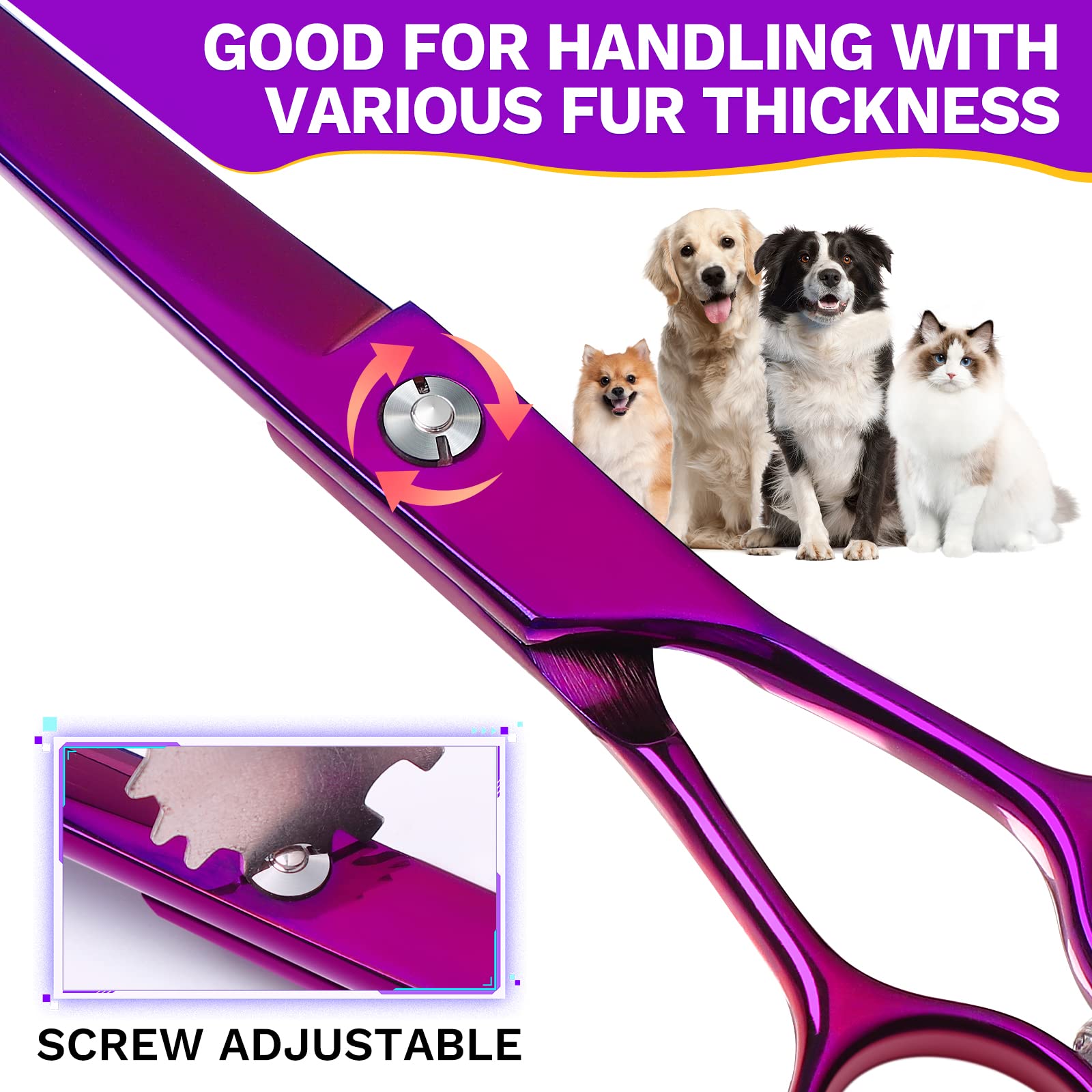 JASON Curved Shears for Dogs - 7.5'' Pet Grooming Scissors with Ergonomic Handle Japanese Stainless Steel Trimming Scissor for D