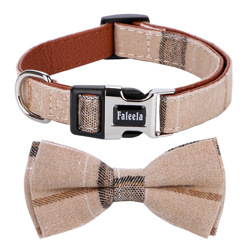 Faleela Soft &Comfy Bowtie Dog Collar,Detachable And Adjustable Bow Tie Collar,For Small Medium Large Pet (S, Brown)