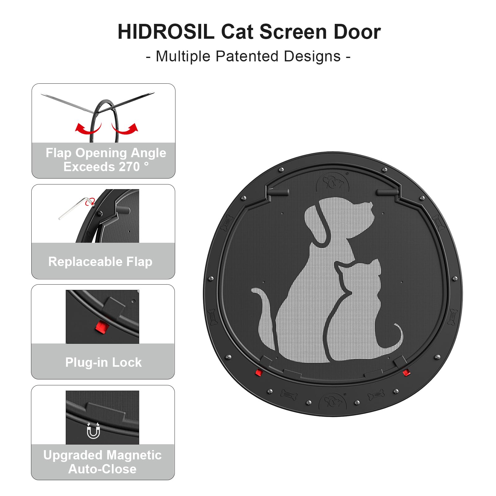 Hidrosil Dog Door For Screen Door, Patent Desigh Pet Screen Door With Lockable Magnetic Flap For Doggy Door And Cat Door, Black