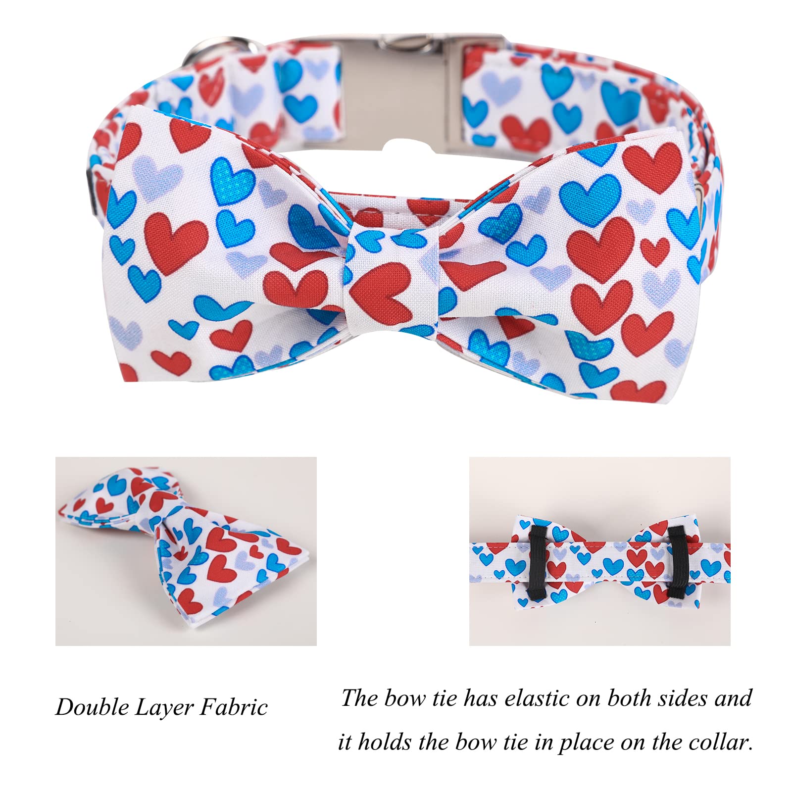 Lionet Paws Valentines Day Dog Collar With Bowtie, Dog Bowtie Collar With Metal Buckle For Dogs, Adjustable Comfortable Dog Collar Girl Boy Gift, M, Neck 13.5-22 In