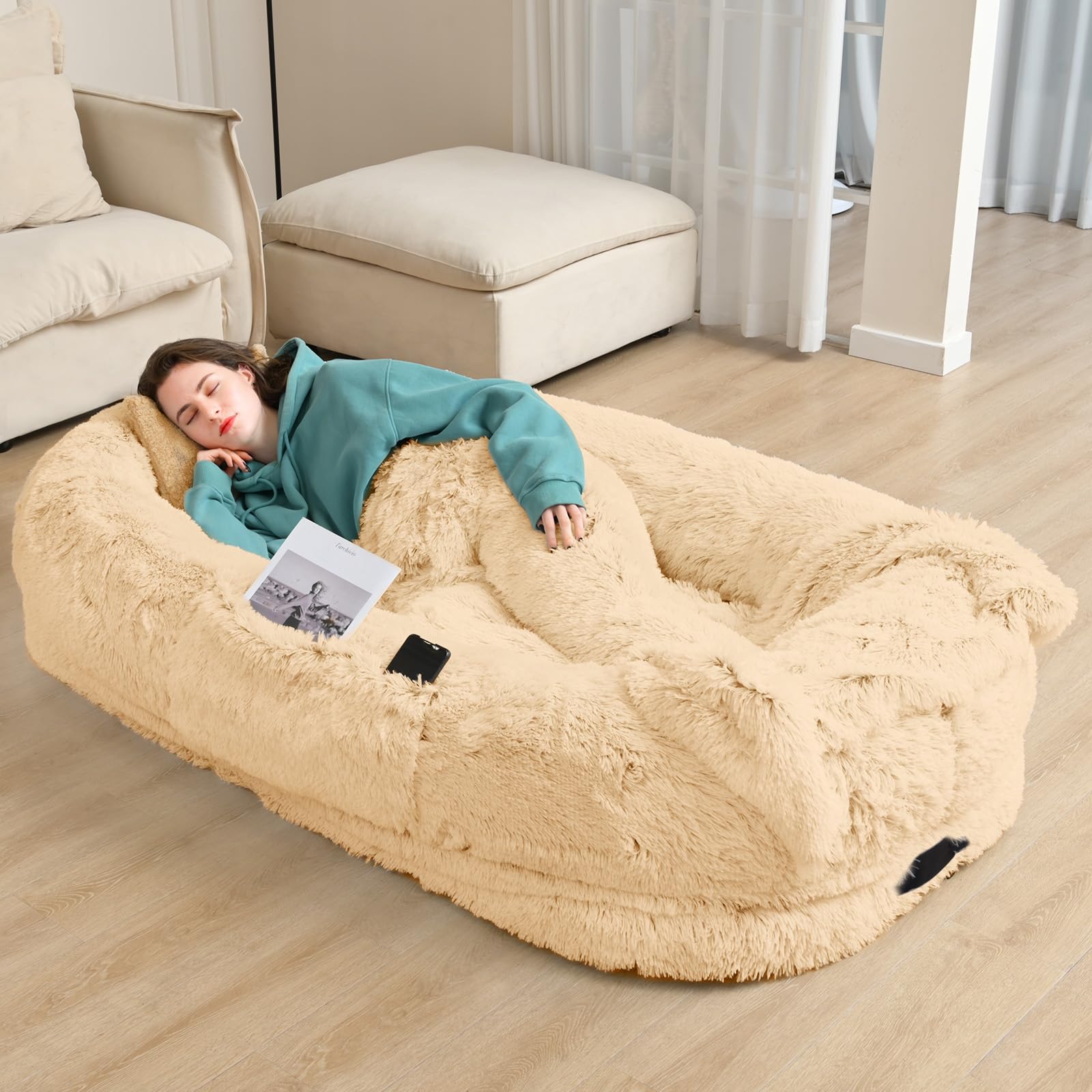 Yaem Human Dog Bed For Adult, Kids And Pets - 71''X45''X12'' Washable Faux Fur People Dog Beds For Humans, Orthopedic Human Size
