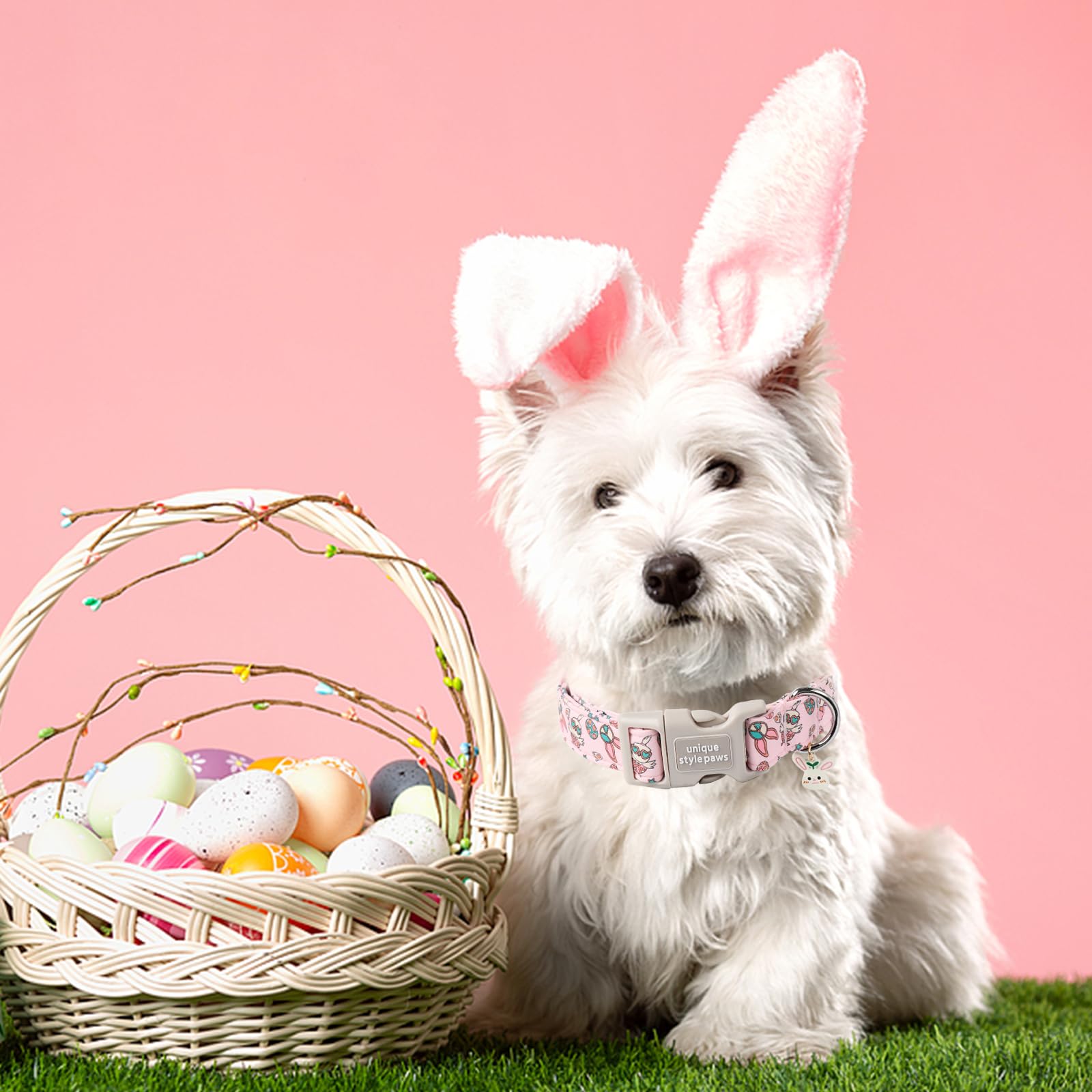 Unique Style Paws Easter Dog Collar,Pink Bunny Egg Dog Collar Cotton Easter Puppy Collar Colorful Egg Rabbit Easter Day Collars