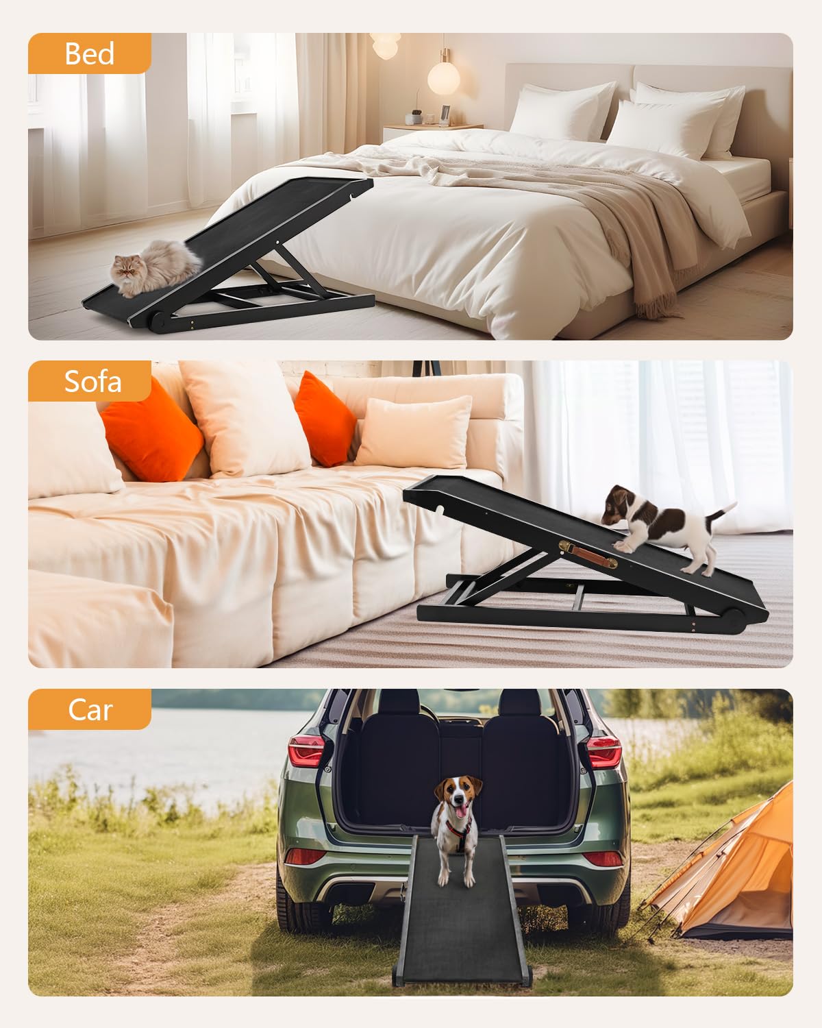 Meulbaty S-Sk Dog Ramp For Small Dog, Non-Slip Wooden Pet Ramp With Adjustable Height (13''-20''), Supports Up To 200Lbs, Black