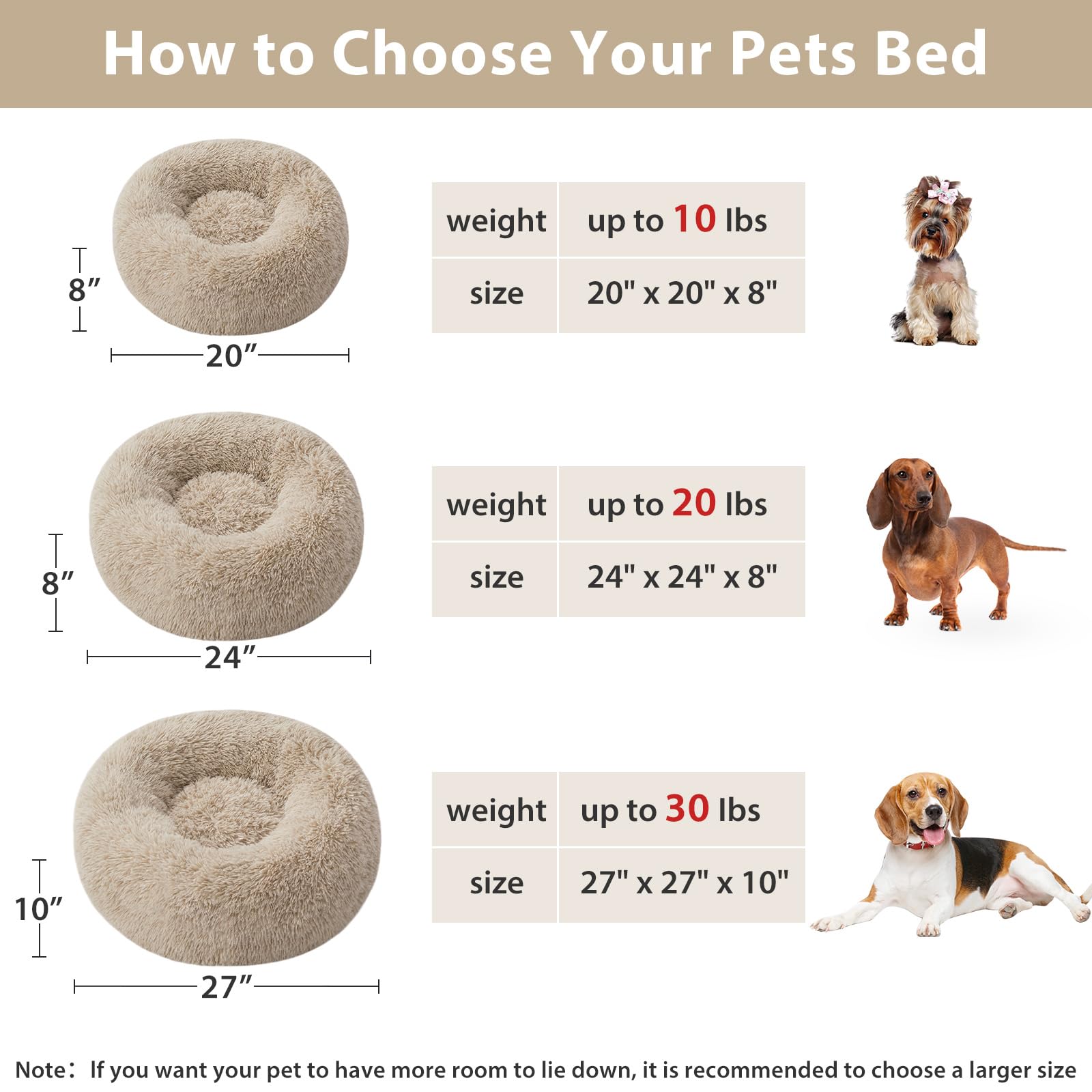 WNPETHOME Calming Dog Bed & Cat Bed,Small Dog Bed Donut Design Faux Fur Anti-Anxiety Dogs Beds,Fluffy Pet Cushion Pet Beds for S