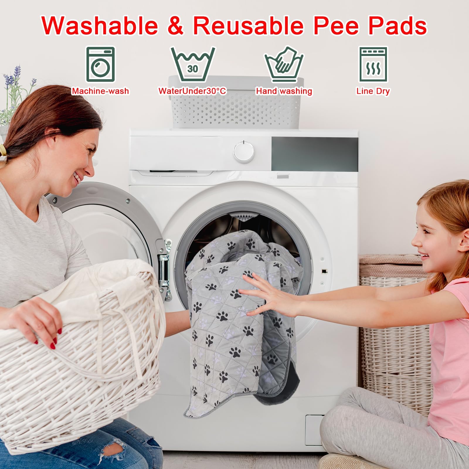 JERIA 2 Pack 72x 72 Waterproof Non Slip Wee Wee pad,Reusable Washable Pee Pads for Dogs,Absorbent and Leakproof Training Mats fo