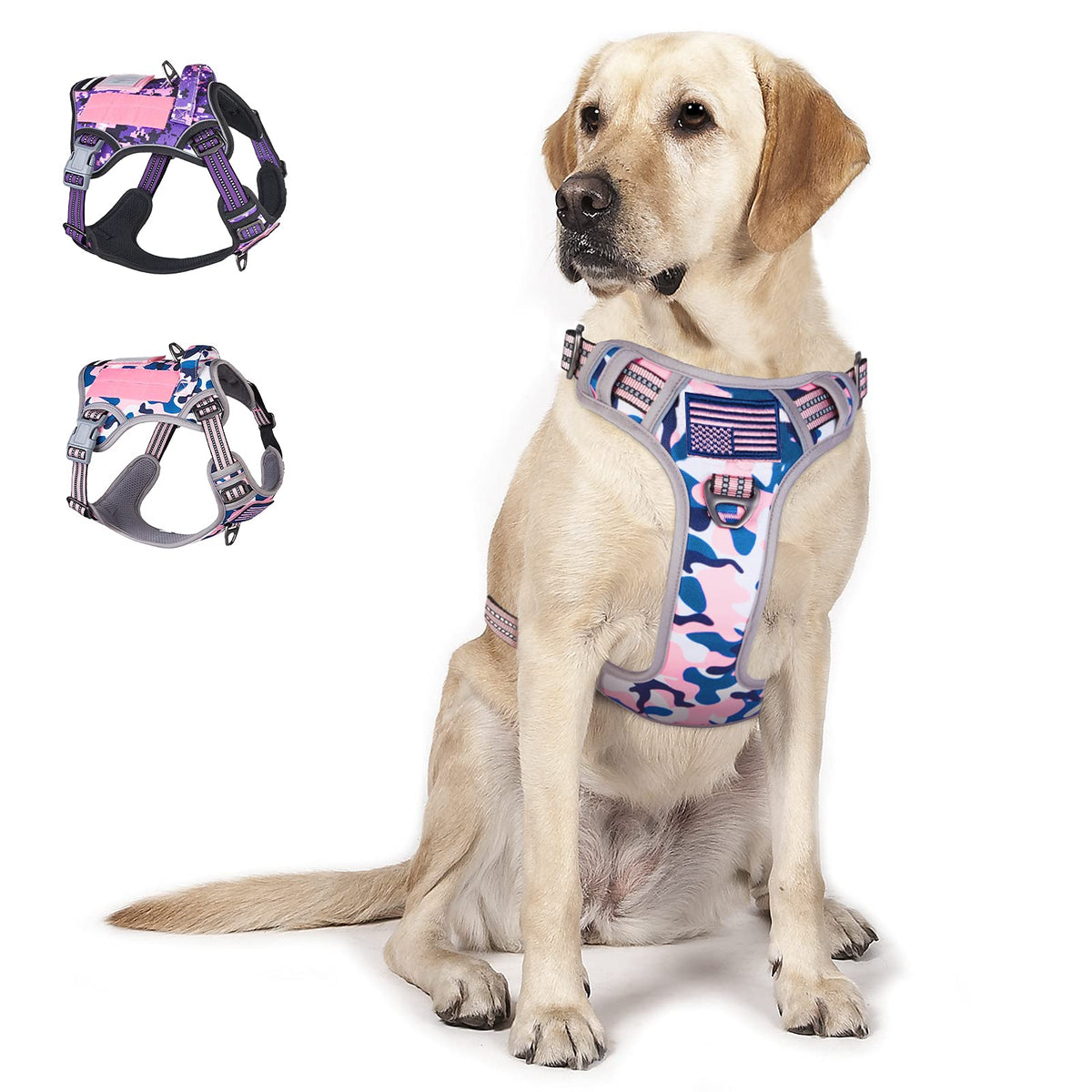 Bumbin Tactical Dog Harness For Large Dogs No Pull, Famous Tik Tok No Pull Dog Harness, Fit Smart Reflective Pet Walking Harness For Training, Adjustable Dog Vest Harness With Handle Pink Camo Xl