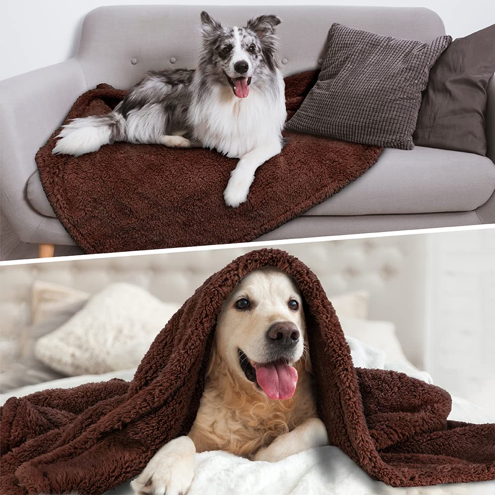 Petami Fluffy Dog Blanket For Medium Large Dog, Pet Blanket For Bed, Sherpa Furniture Couch Cover Protector, Soft Fleece Cat Sofa Throw, Shag Plush Reversible Washable For Puppy Kitten, Brown 40X60