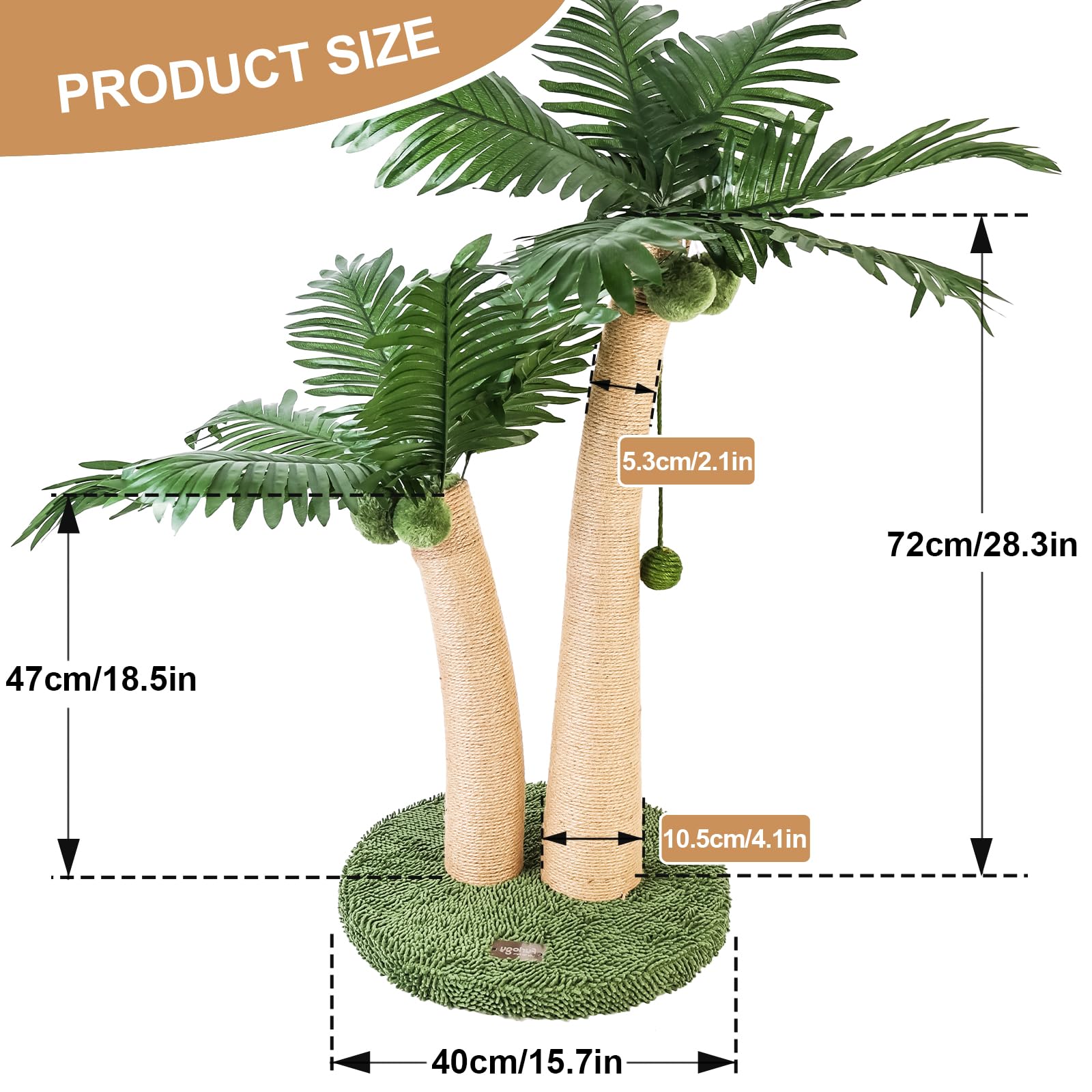 Furlogy 35 Tall Cat Scratching Post, 2 Curved Design Cat Scratcher Post with 5 Interactive Balls, Natural Sisal Rope Scratching