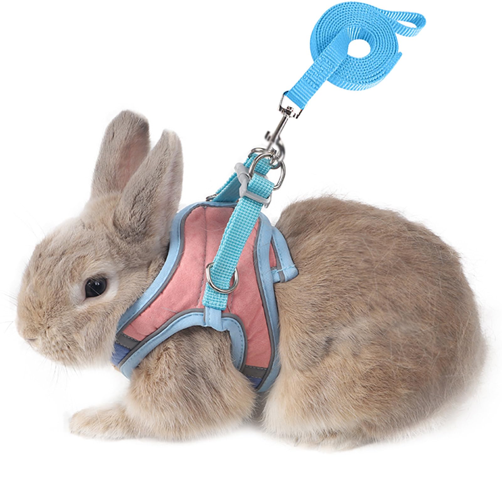 Adjustable Bunny Harness And Leash Set Double Buckle With Reflective Strips Rabbit Vest Pets Stuff Suitable For Rabbit Walks Acc