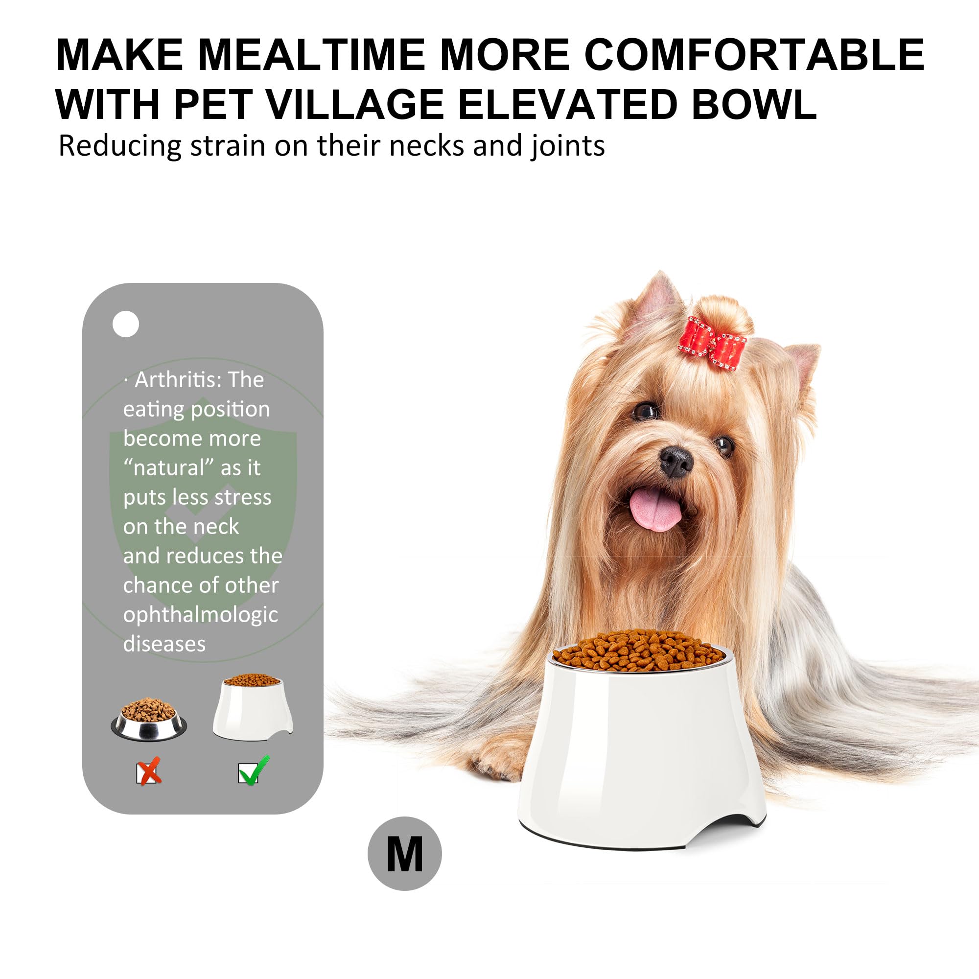 Petvillage Dog Bowls,Cone Friendly Non Slip Single Dog Bowl With Stainless Steel Inner, Raised Bowls For Smll Dogs Spaniel Dogs