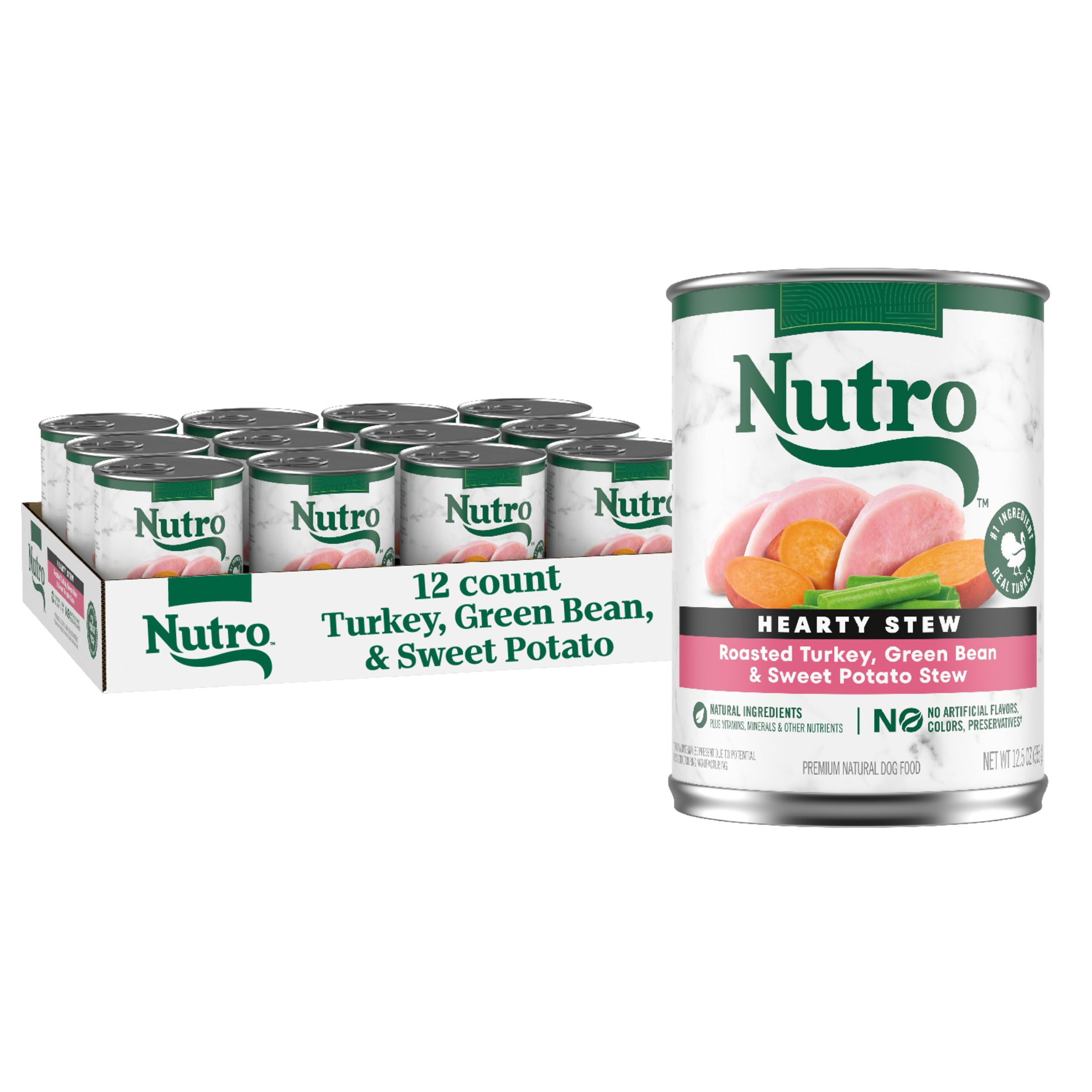 Nutro Hearty Stew Cuts in Gravy Adult Wet Dog Food Turkey Recipe, 12.5 oz Cans (12 Count, Pack of 1)