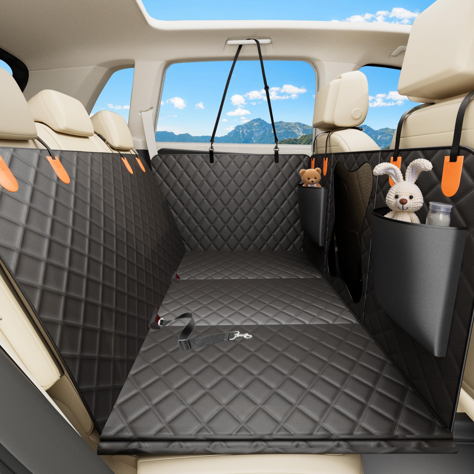 Bark Lover Waterproof Dog Car Seat Cover For Back Seat, Heavy Duty Back Seat Extender For Dogs With Hard Bottom, Non-Slip & Scra