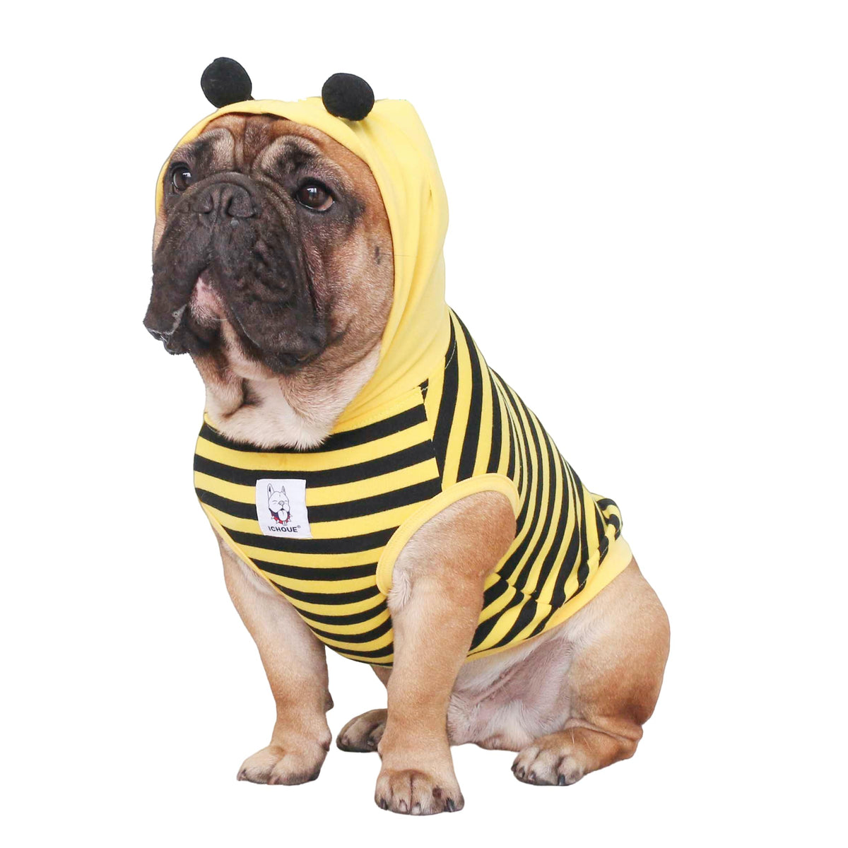 Ichoue I Am A French Bulldog Bee Honeybee Bumblebee Halloween Costumes Hoodies Sleeveless Clothes Outfits Cosplay Shirts For Medium Dogs Frenchie Pug English Boston Puppy - Black And Yellow, Large