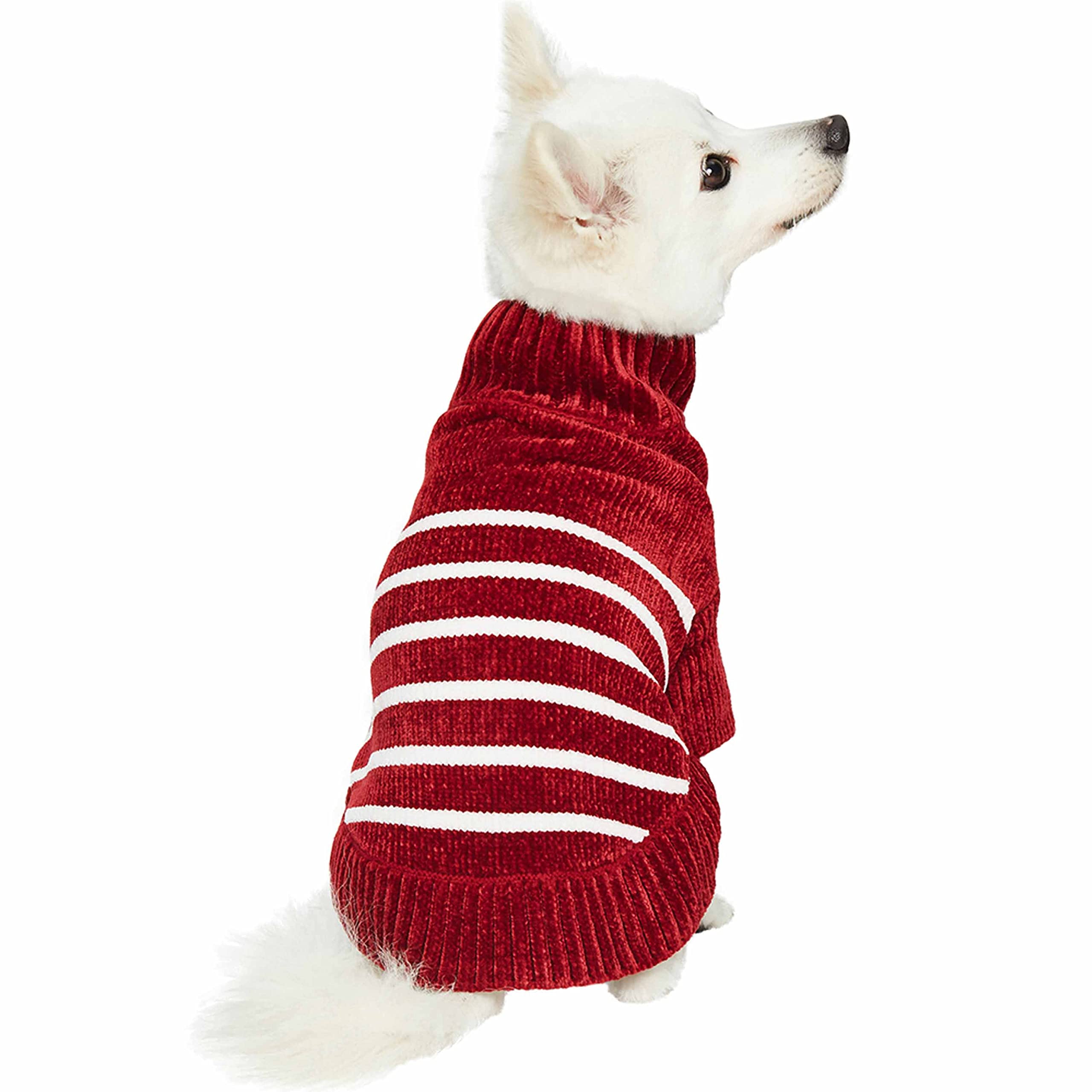 Blueberry Pet Cozy Soft Chenille Classy Striped Dog Sweater in Burgundy Red, Back Length 22'', Pack of 1 Clothes for Dogs