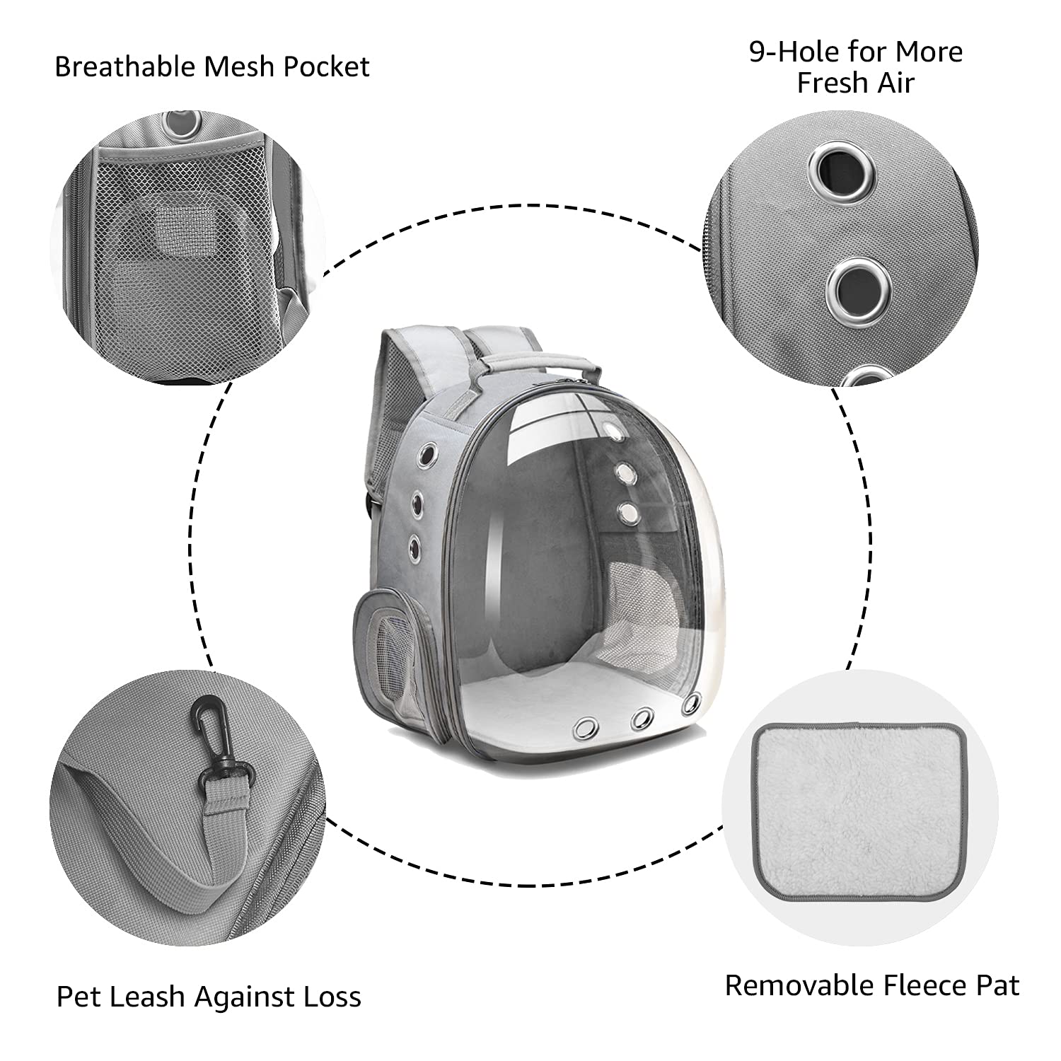 Henkelion Bubble Carrying Bag For Small Medium Dogs Cats, Space Capsule Pet Hiking Backpack, Airline Approved Travel Carrier - Grey