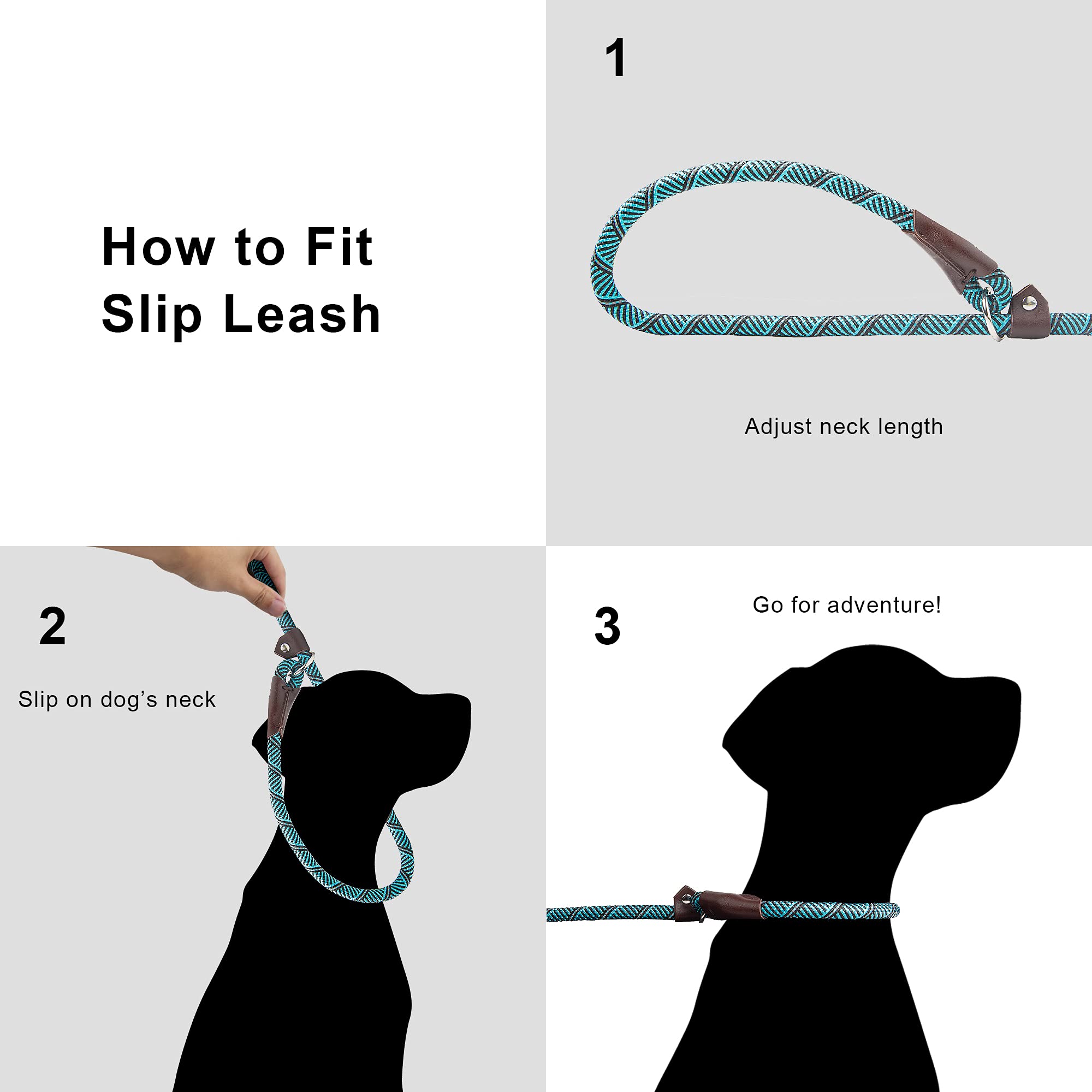 Twoear Dog Leash Dog Slip Rope Leash 6Ft Dog Training Leash Heavy Duty Strong Slip Lead Highly Reflective Threads For Small Medium And Large Dogs (Slim(3/8''X6Ft), Blue)