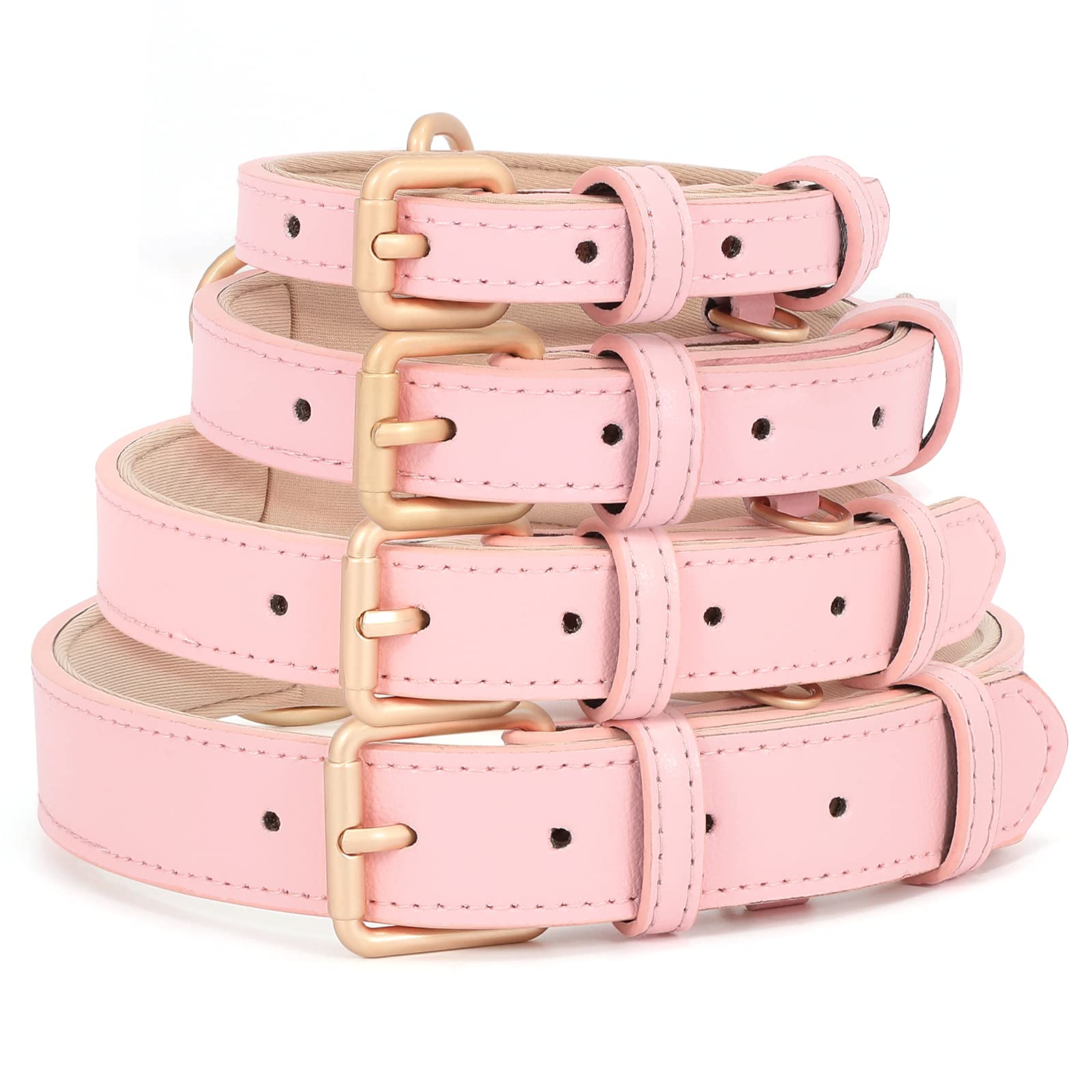 Whippy Leather Dog Collar For Small Medium Large Dog Adjustable Soft Breathable Leather Padded Puppy Collar With Alloy Buckle Heavy Duty Waterproof Classic Dog Pet Collar,Pink,M