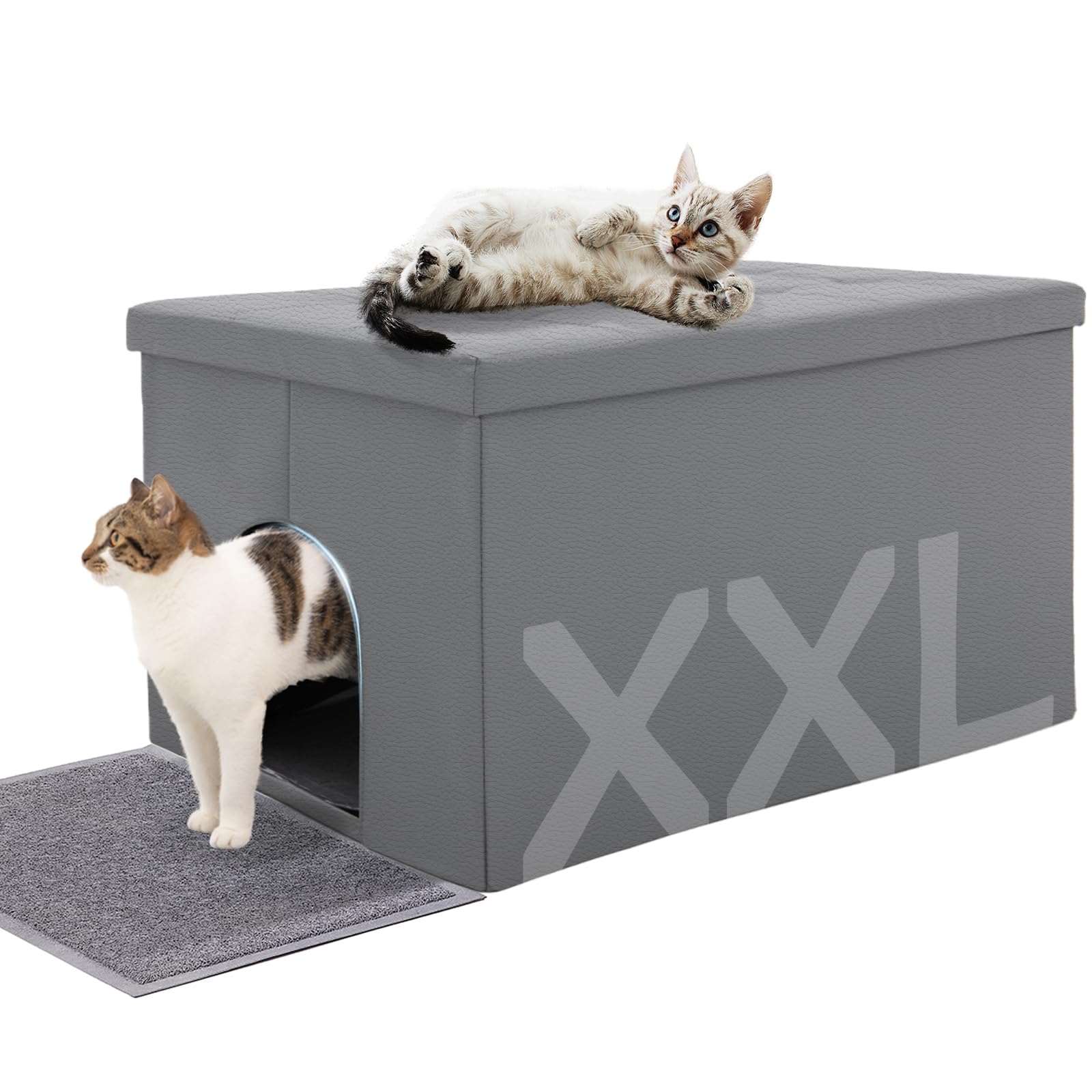 Meexpaws Cat Litter Box Enclosure Furniture Hidden, Cat Washroom Bench Storage Cabinet | Extra Large 36'' X 20'' X 20''| Dog Proof | Waterproof Inside/Easy Clean | Easy Assembly | Odor Control(Grey)