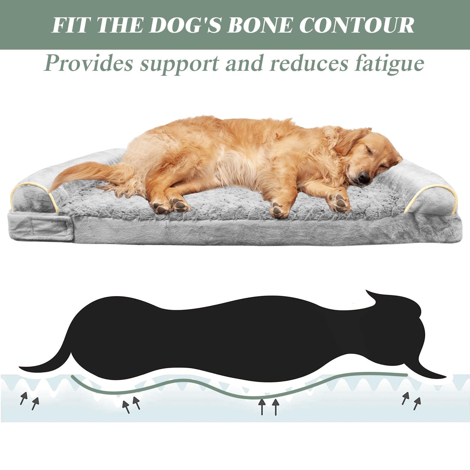 Modcart Orthopedic Dog Bed, Extra Large With Memory Foam, Waterproof & Washable Cover (36 In, Grey)