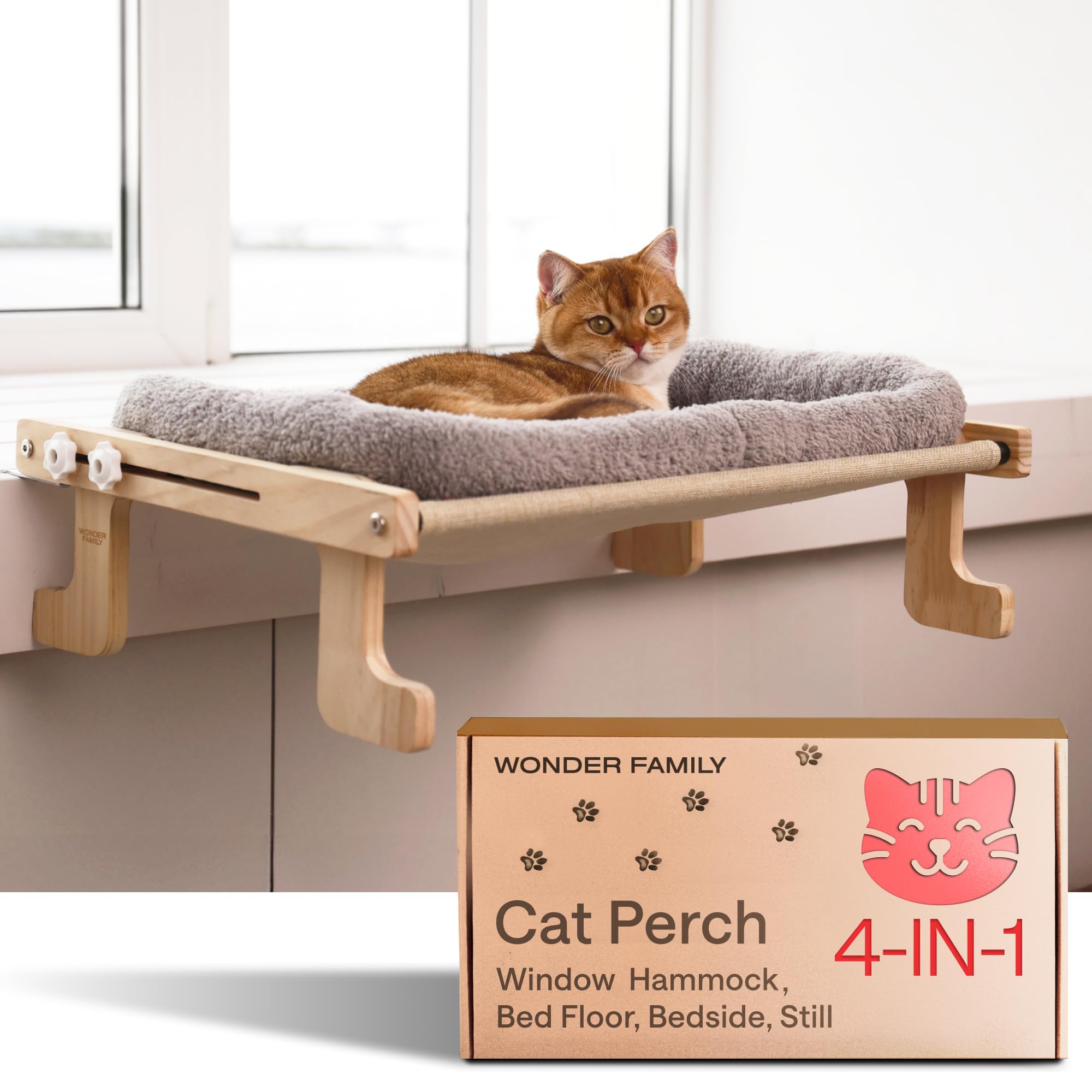 Foldable Cat Window Perch For Cats Inside - 4-In-1 Cat Bed For Shelf, Windowsill, Wall, Floor - Pet Hammock Sill Extender - 1 Pe
