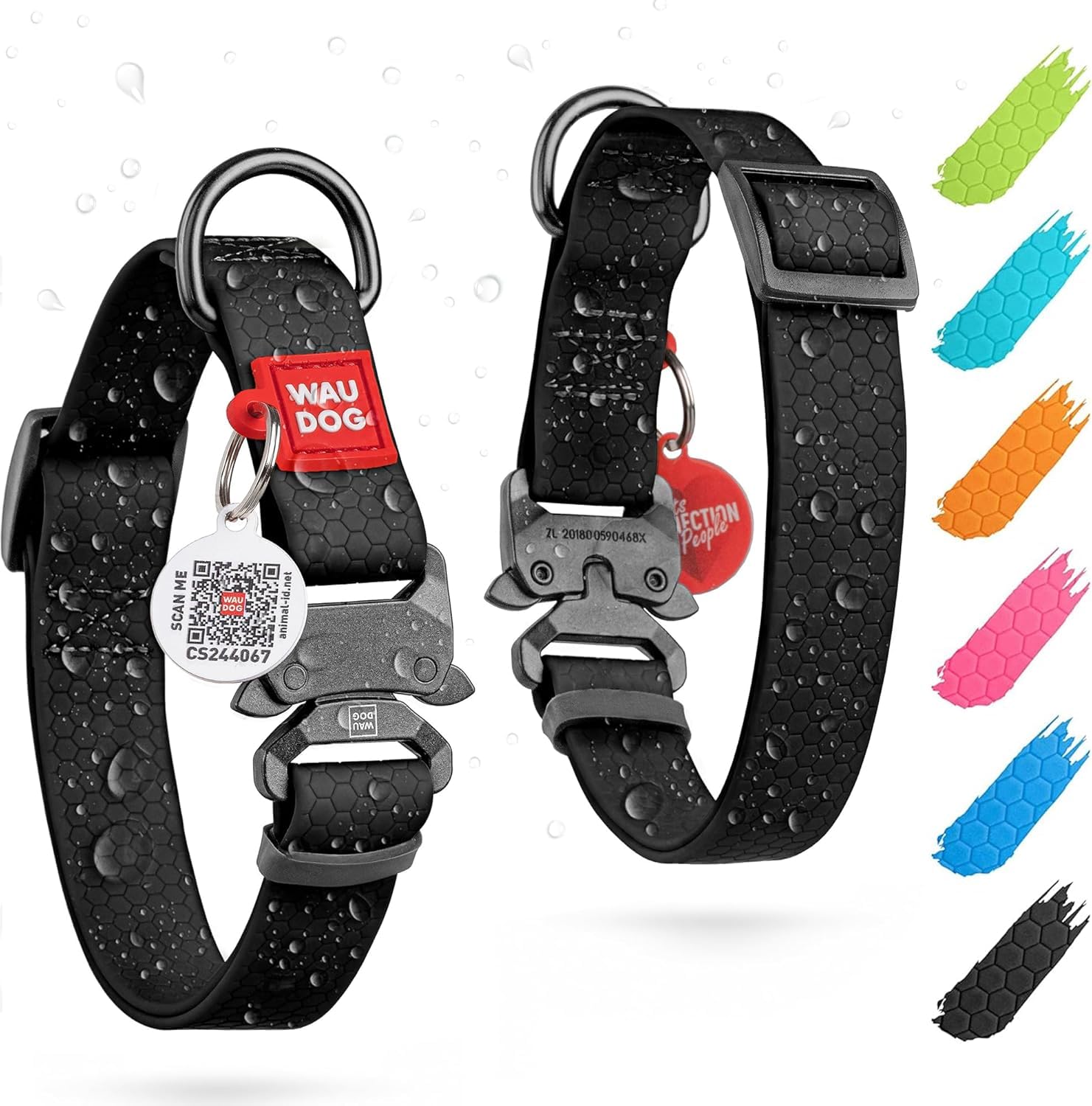 Waudog Waterproof Dog Collar - Adjustable Dog Collar For Large Dogs, Small And Medium Dogs - Heavy Duty Collars With Durable Met