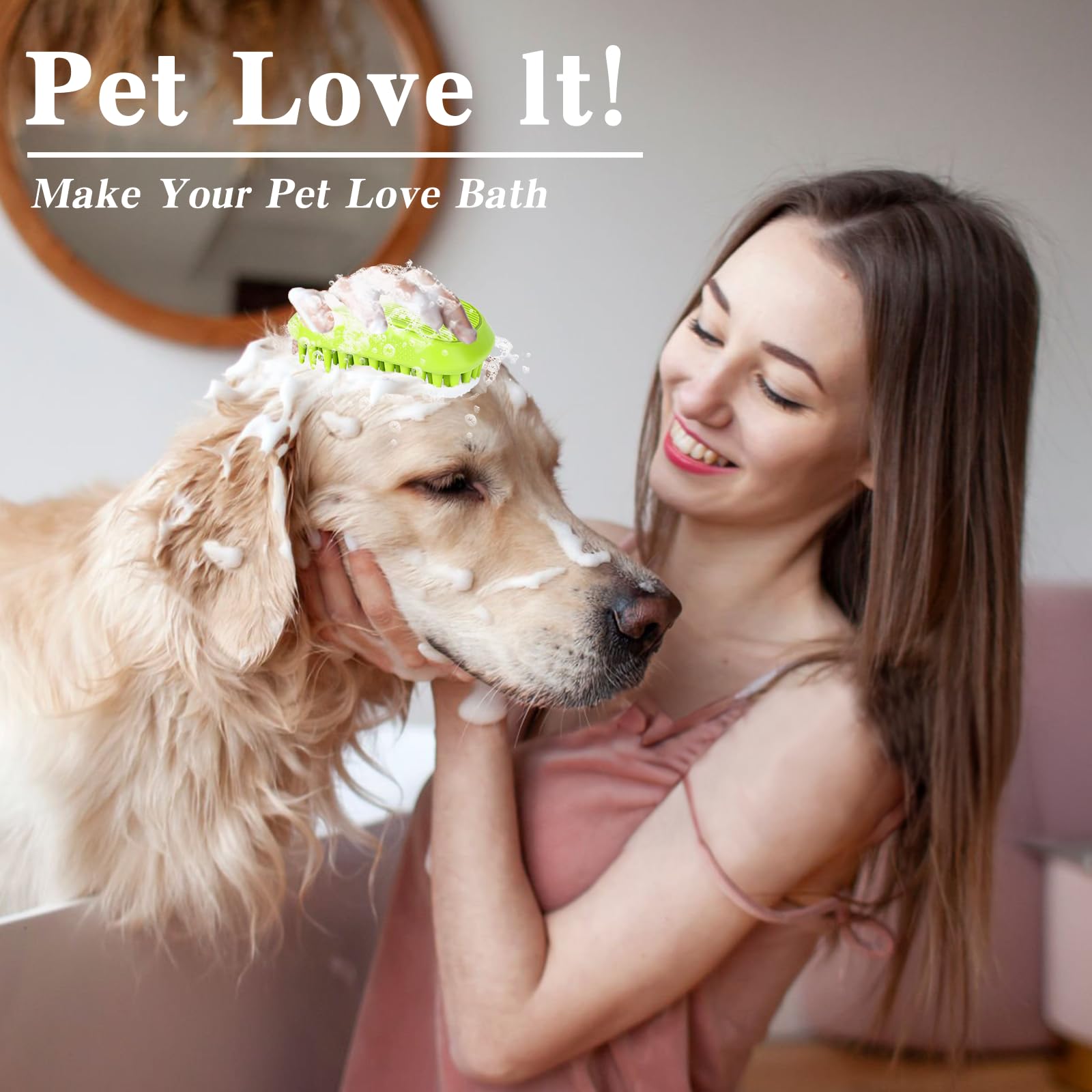 2PCS Dog Bath Brush with Adjustable Handle, Suitable for Pets Deshedding, Washing, Massaging & Grooming (Blue Green)