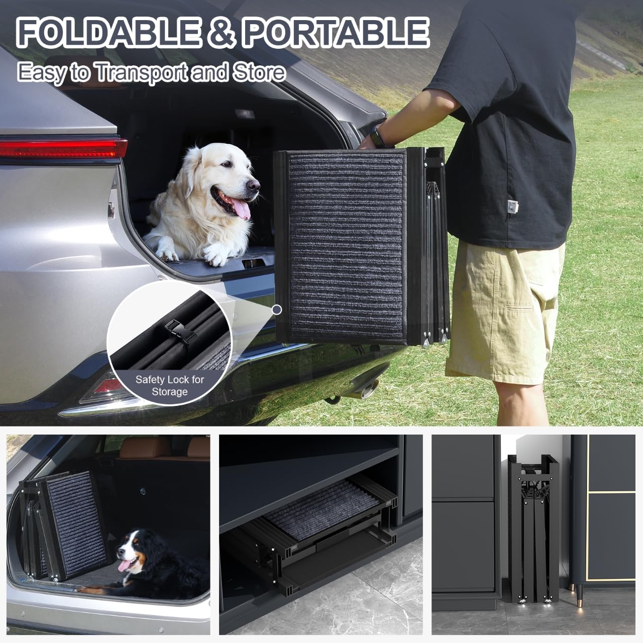 Dog Ramp for Car 71 Extra Long & 17.2 Wide Folding Dog Ramps for Large Dogs with Non-Slip Rug Surface Portable Dog Car Ramp for