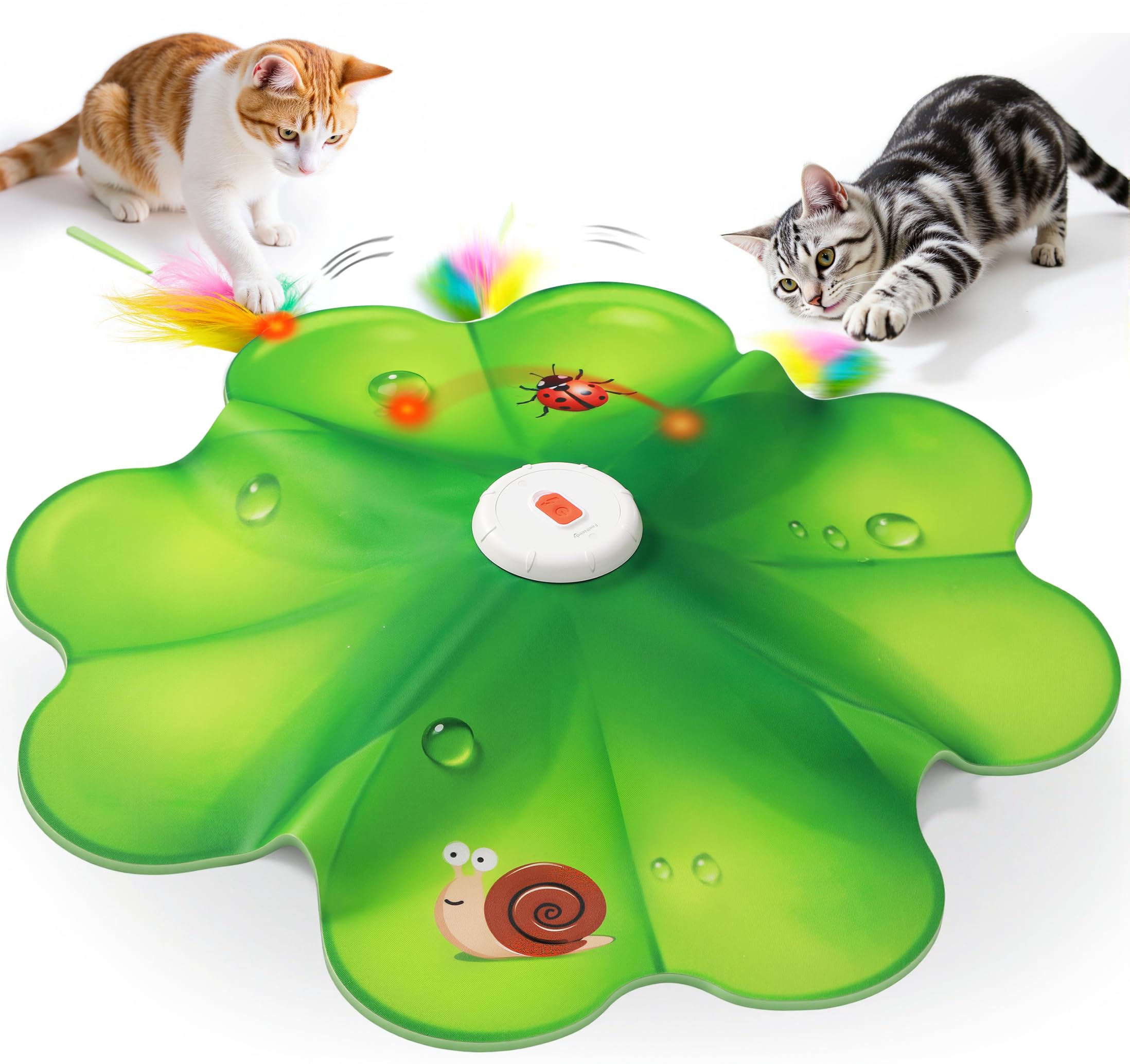 FEELNEEDY Rechargeable Cat Toys, 2 in 1 Hide and Seek Game Interactive Cat Toy, Movable LED Red Dot, Moving Concealed Feathers, 