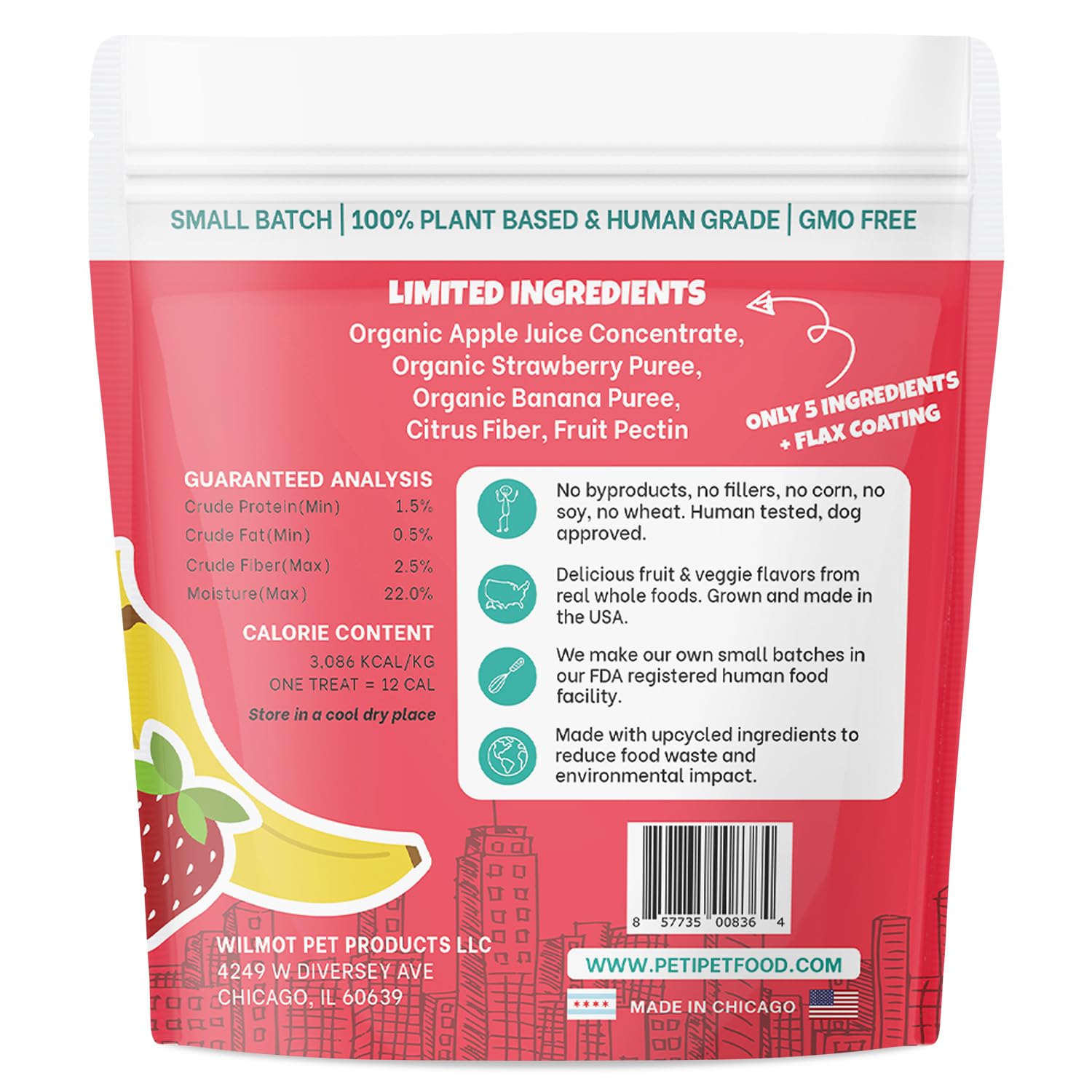 PETIPET Bananas+Strawberries Plant-Based Fruit Dog Treats - Strawberry, Apple, Banana Soft & Chewy Treats - Healthy, Vegetarian,