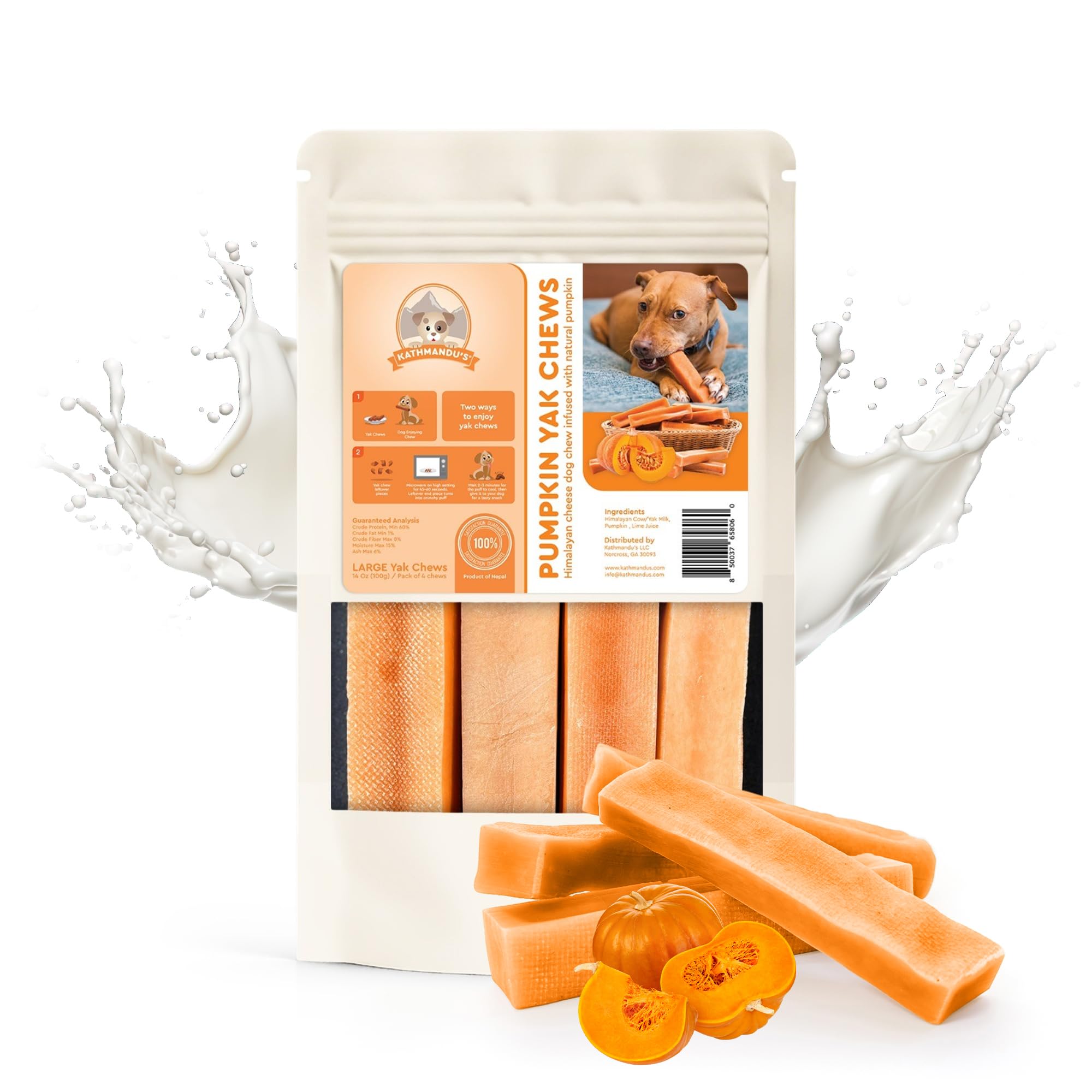 KATHMANDUS 100% Natural Pumpkin Flavor Yak Chews - Keep Dogs Busy & Happy with Our Lactose & Rawhide Free Himalayan Dog Chews -