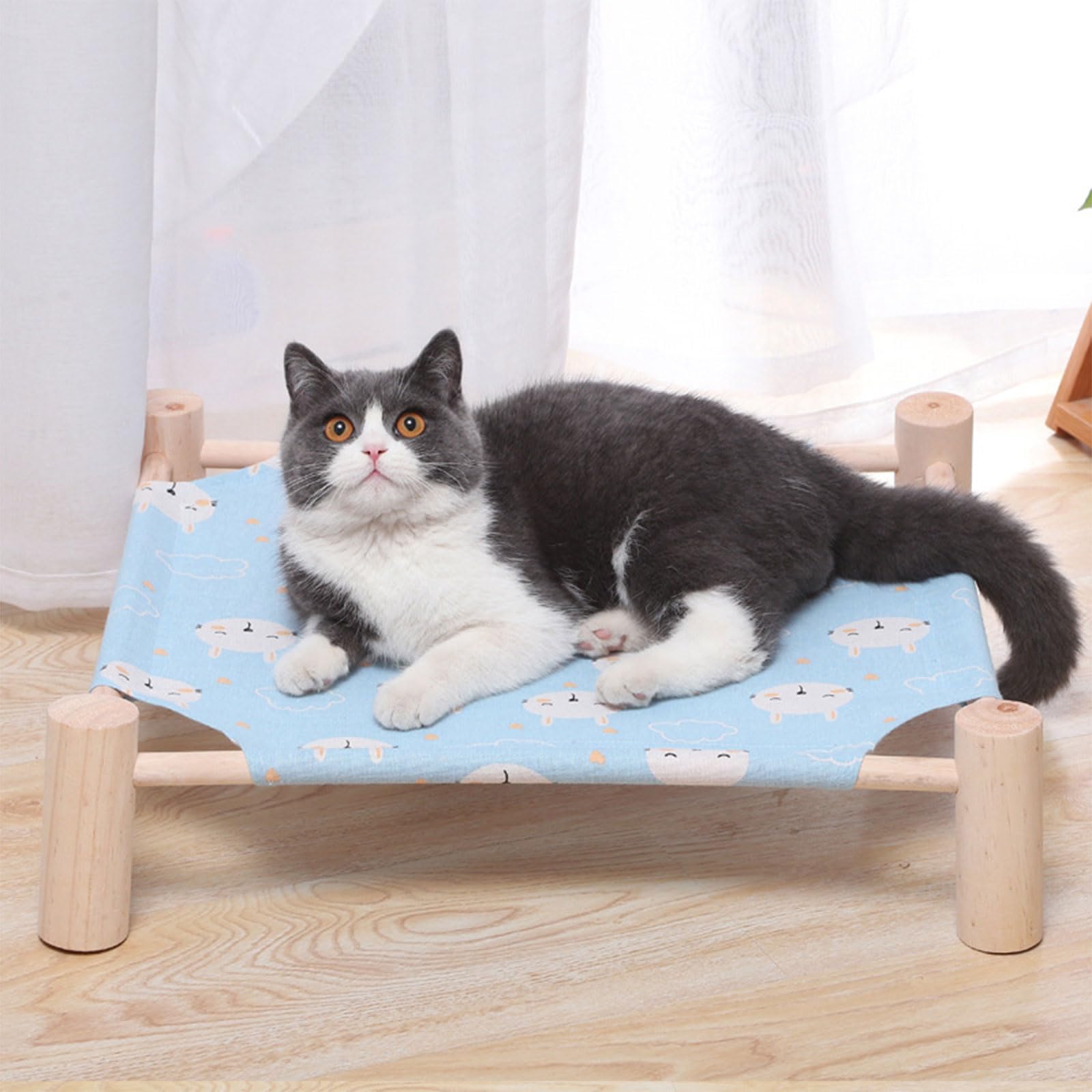 Cat And Dog Hammock Bed Small Dog Bed, Wooden Cat Elevated Cooling Outdoor Bed For Summer, Cat Beds For Indoor Cats, Cat Cots Fu