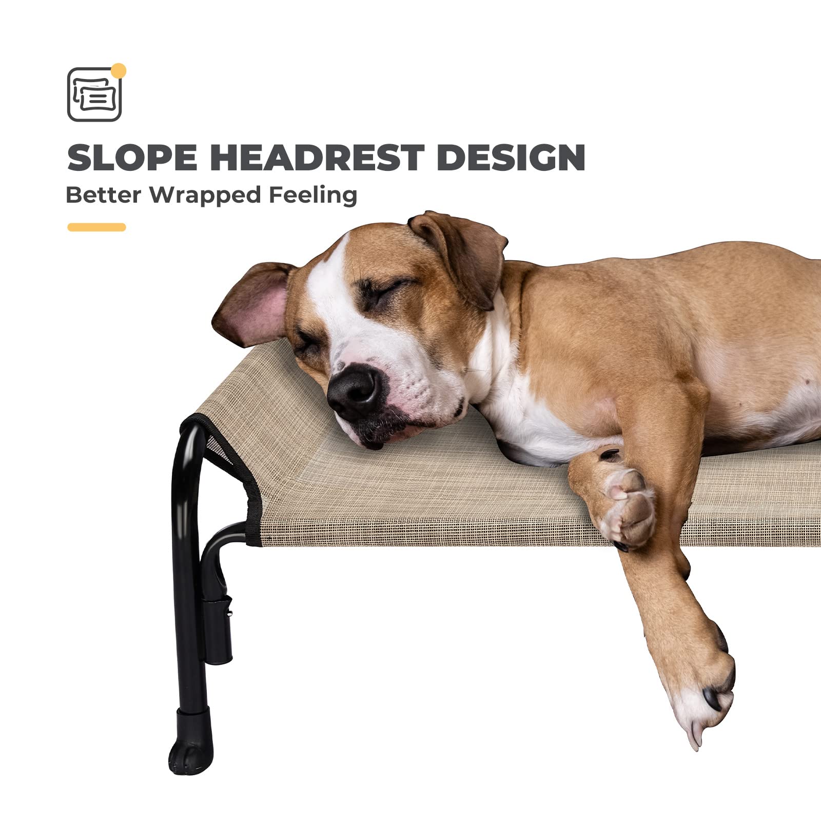 Veehoo Elevated Dog Bed, Outdoor Raised Dog Cots Bed For Medium Dogs, Cooling Camping Elevated Pet Bed With Slope Headrest For Indoor And Outdoor, Washable Breathable, Medium, Beige Coffee, Cwc2204