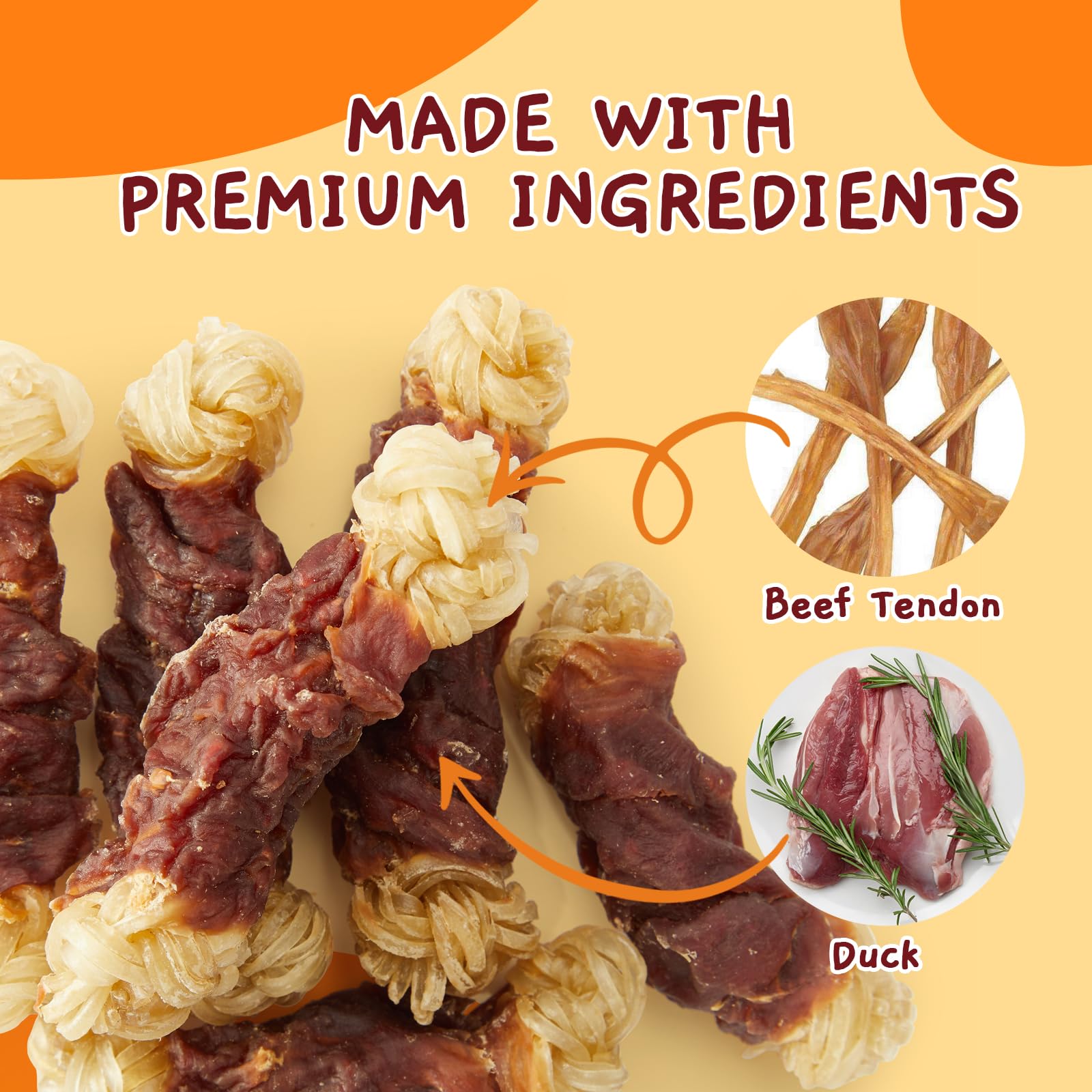 Jungle Calling Beef Tendons for Dogs, Duck Wrapped Tendons Dog Chews Long Lasting Hip and Joint Supplement for Dogs with Glucosa
