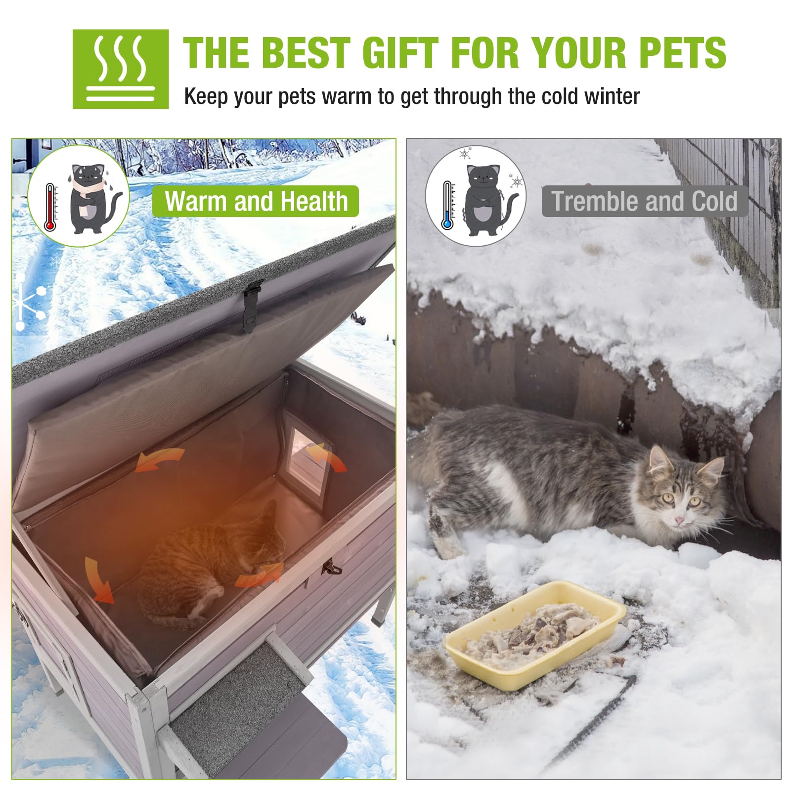 Gutinneen Outdoor Cat House Insulated For Winter Weatherproof Feral Cat Shelter