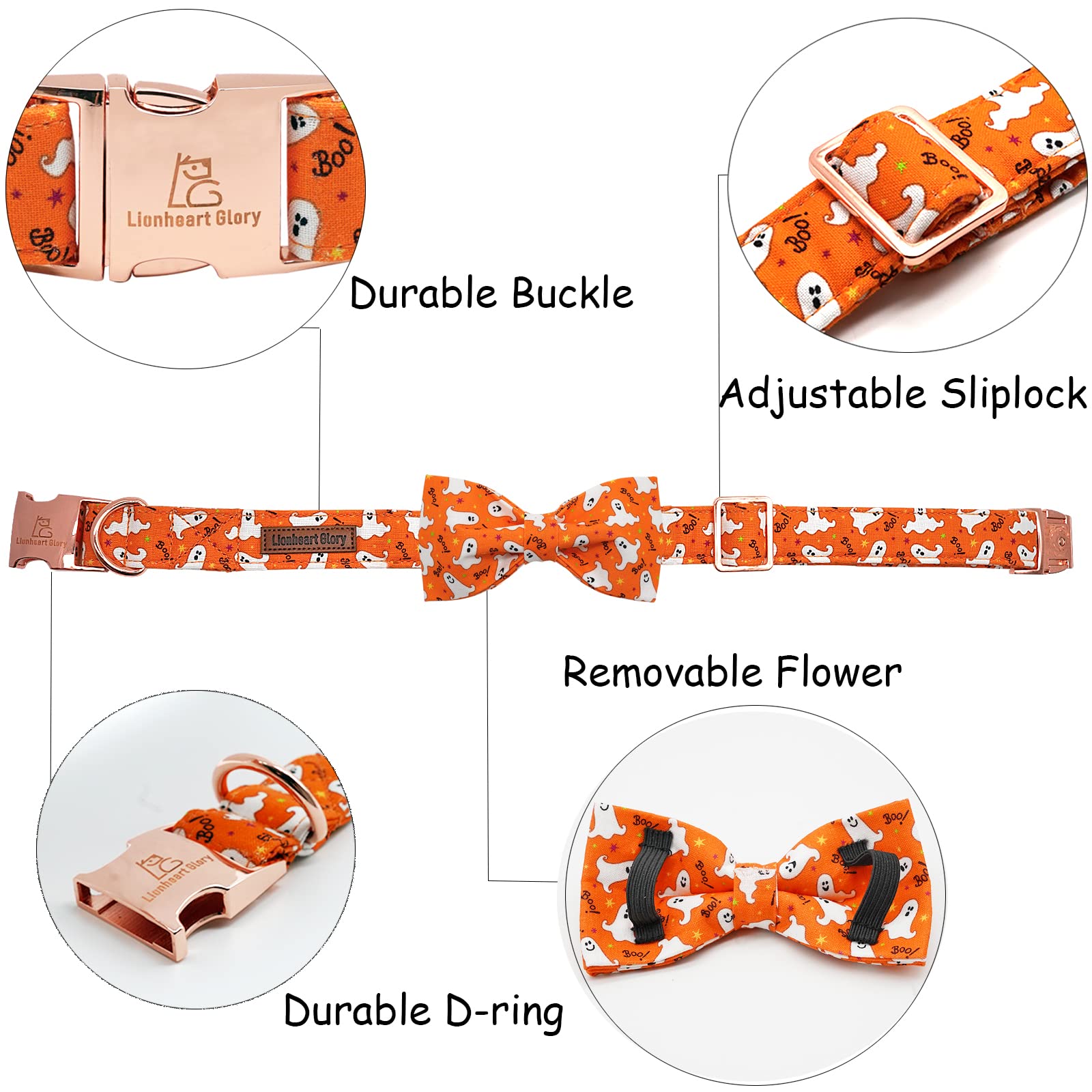 Lionheart Glory Halloween Dog Collars, Bowtie Dog Collar Heavy Duty Adjustable Fall Dog Collar For Small Dogs Collar Dog Bow Fem