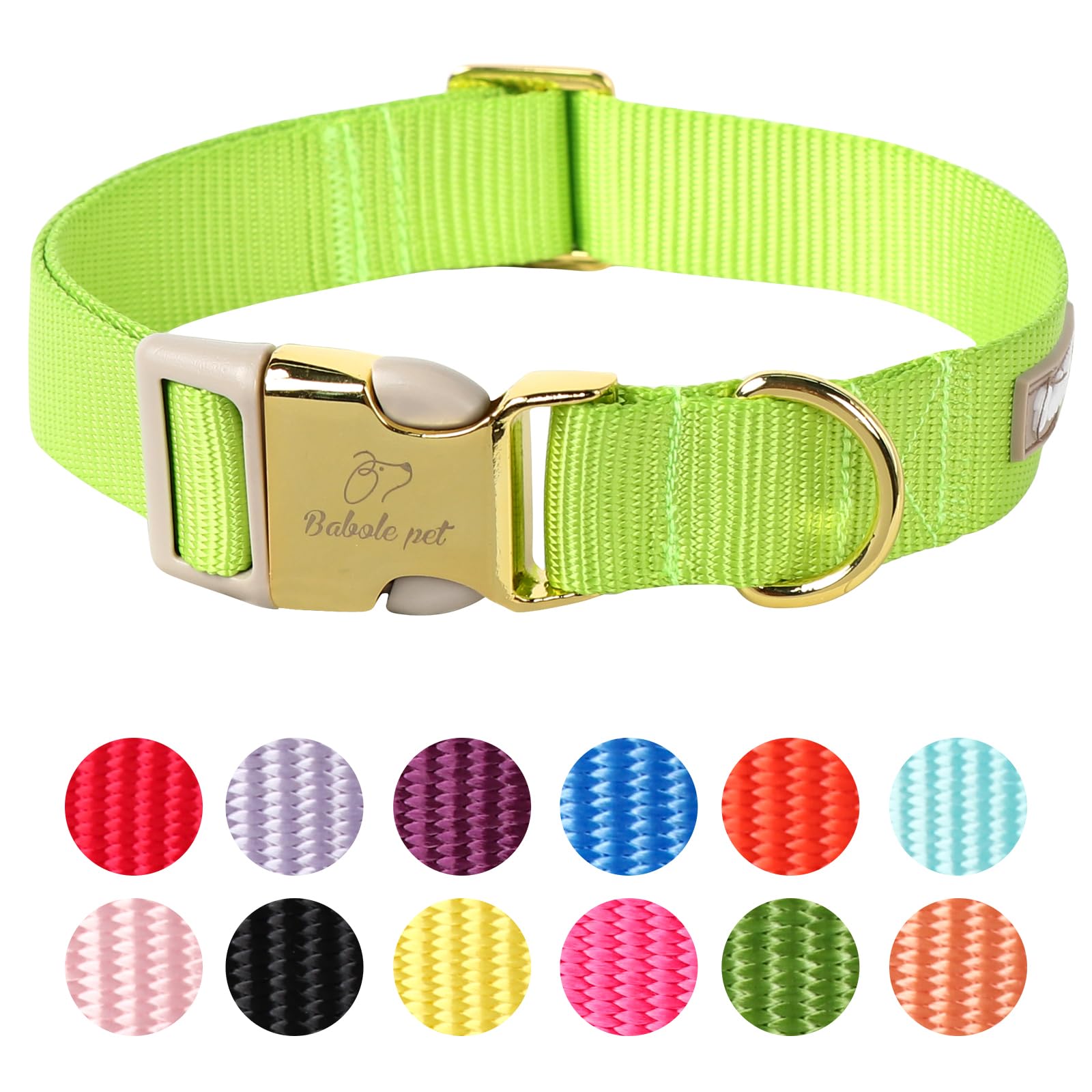 Babole Pet Nylon Dog Collar - Adjustable Fluorescent Green Soft Webbing Dog Collars For Small Medium Large Dogs Boy Girl Puppy C