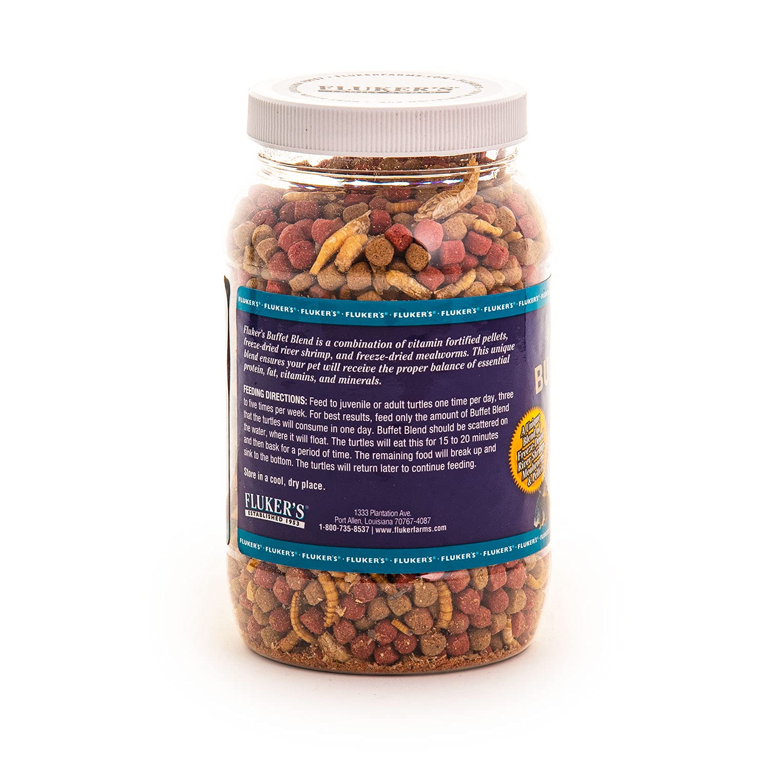 Flukers Buffet Blend Aquatic Turtle Food, 7.5-Ounce - Ideal Water Turtle Food with Freeze-Dried Shrimp, Mealworms, and Vitamin