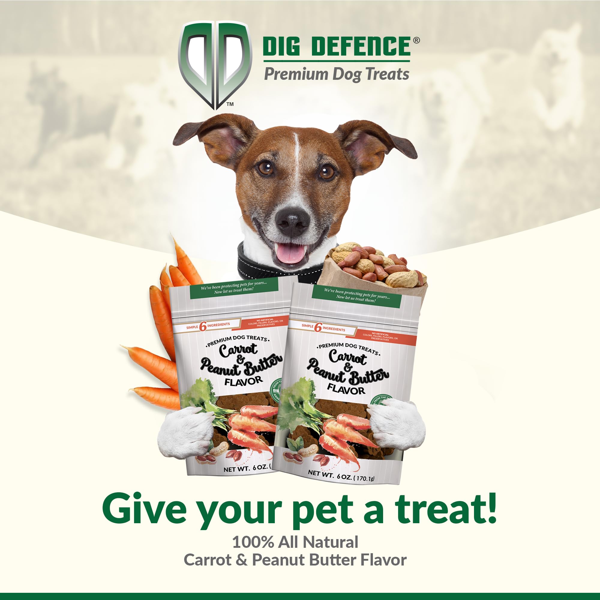 Dig Defence Premium Dog Treats - Carrot and Peanut Butter, Natural Ingredients, Baked Gourmet Snacks for Small & Big Dogs, Healt