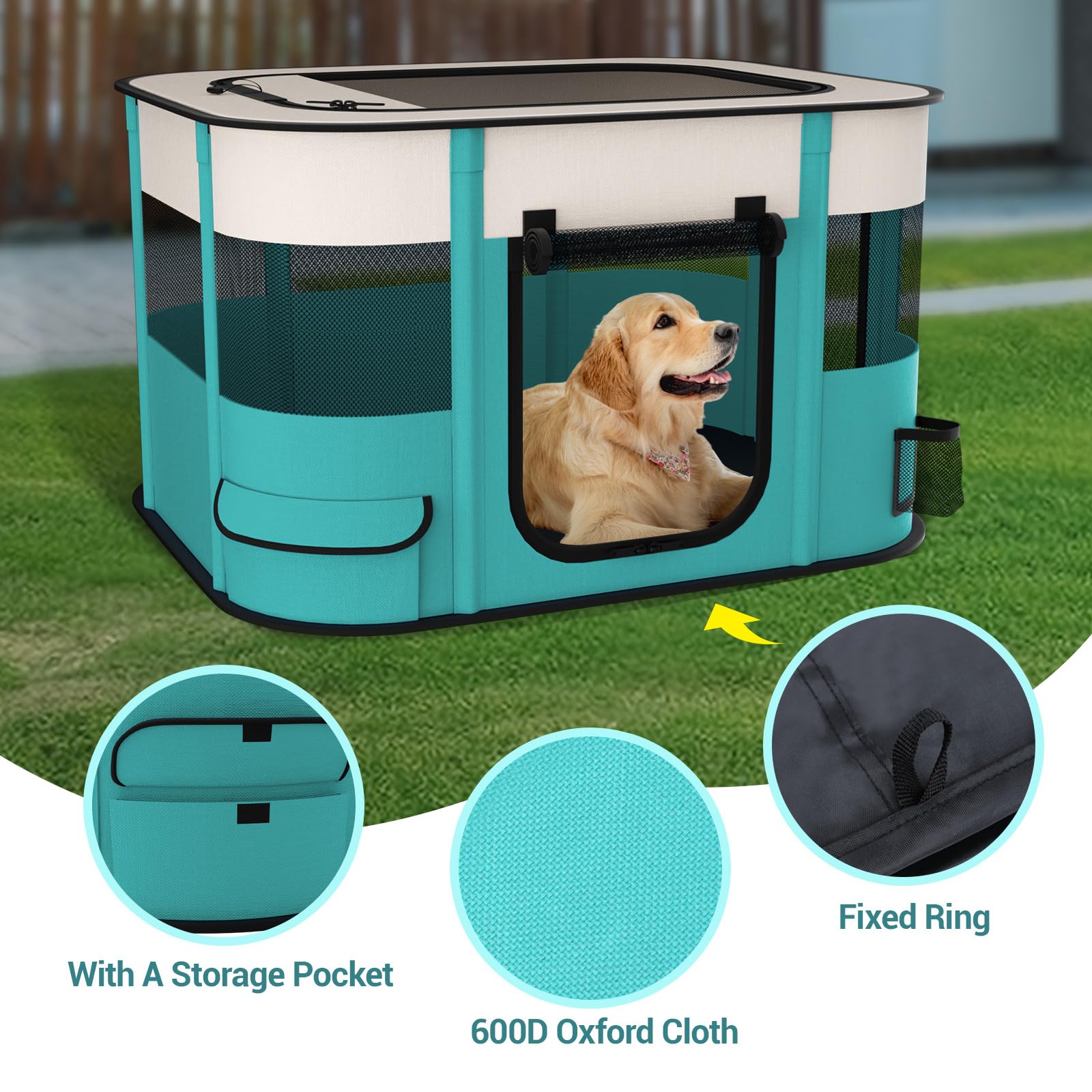Nocoex Foldable Playpen For Dogs & Cats, Portable Dog Crates Pet Kennel Tent Fence, Puppy Playpen Indoor, Outdoor Travel Use Cam