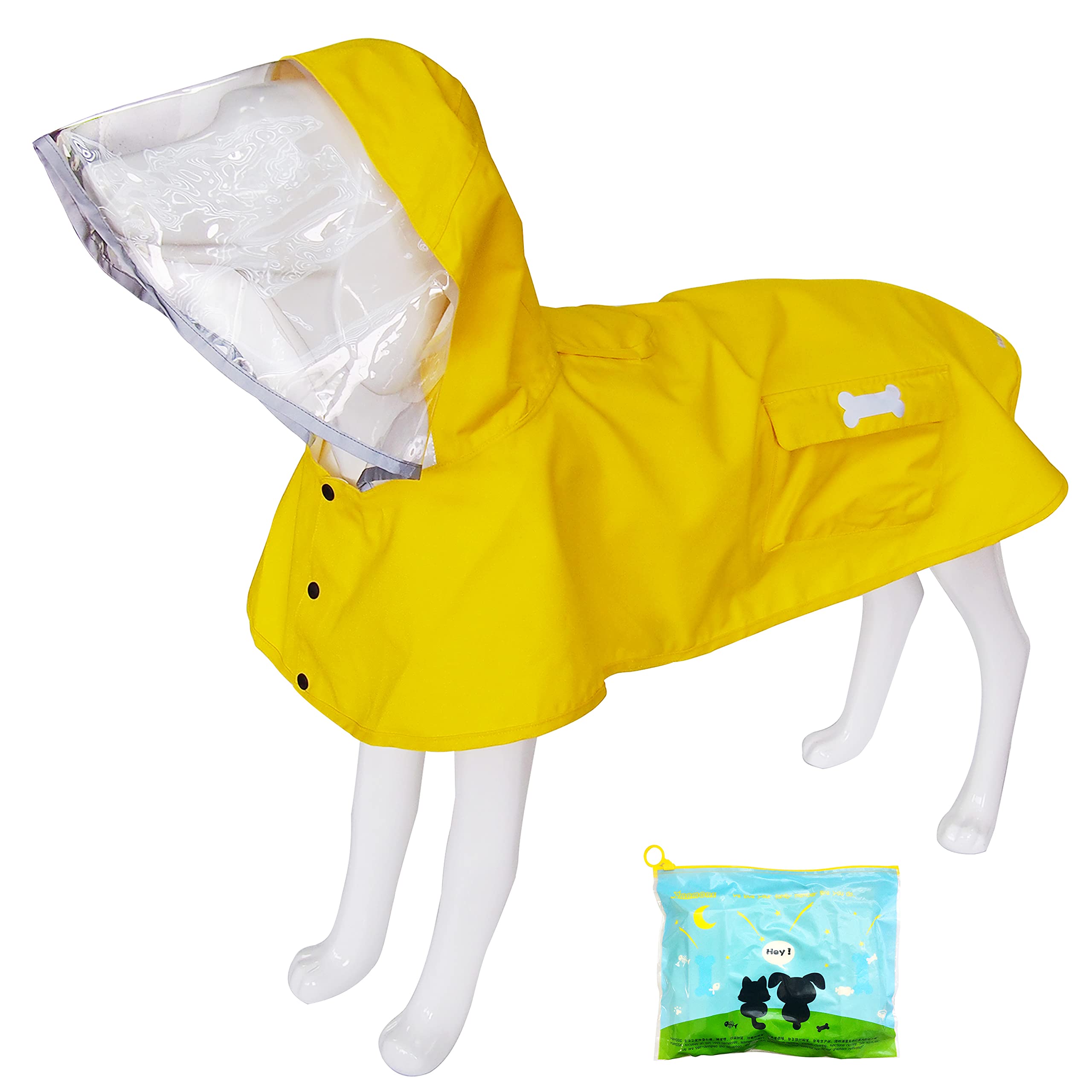 Waterproof Dog Raincoat, Adjustable Reflective Lightweight Pet Rain Clothes With Poncho Hood (Yellow, Large)