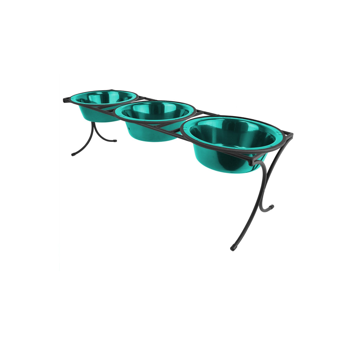 Platinum Pets 2 Cup Bistro Triple Raised Feeder With Stainless Steel Wide Rimmed Bowls, Caribbean Teal