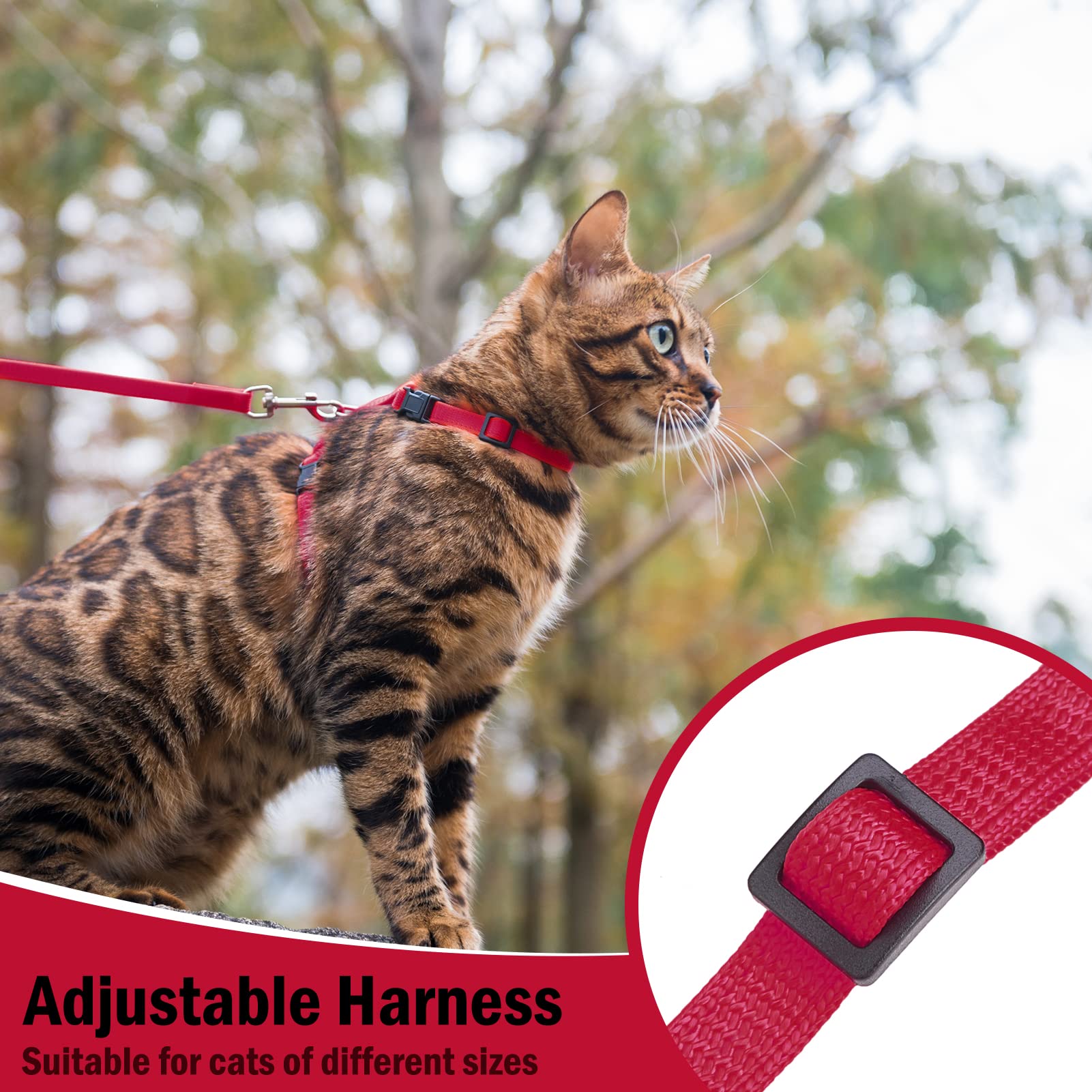 Pupteck Adjustable Cat Harness And Leash Set Escape Proof Kitten Strap Collar For Walking Travel, Red