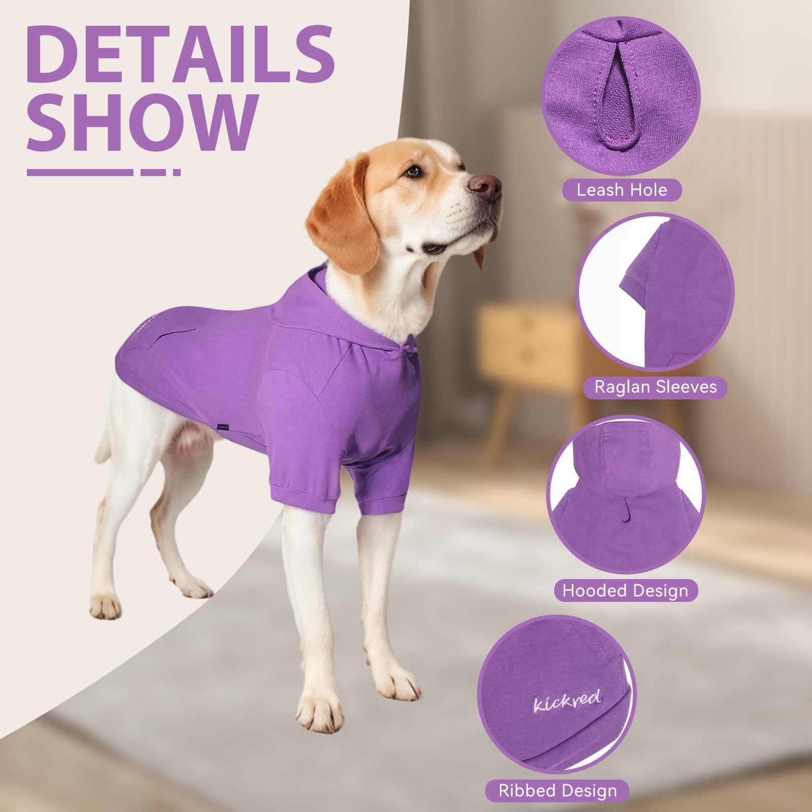 Kickred Basic Dog Hoodie Sweatshirts, Pet Clothes Hoodies Sweater With Hat And Leash Hole, Soft Cotton Outfit Coat For Large Medium Small Dogs, M